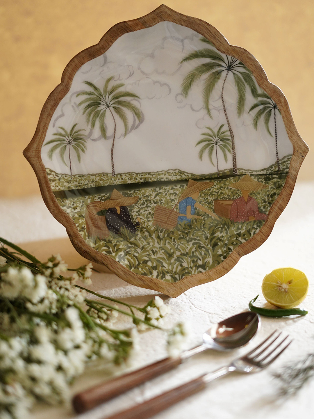 TWIG STORY Green Tea Gardens of Assam Wooden Serving Platter