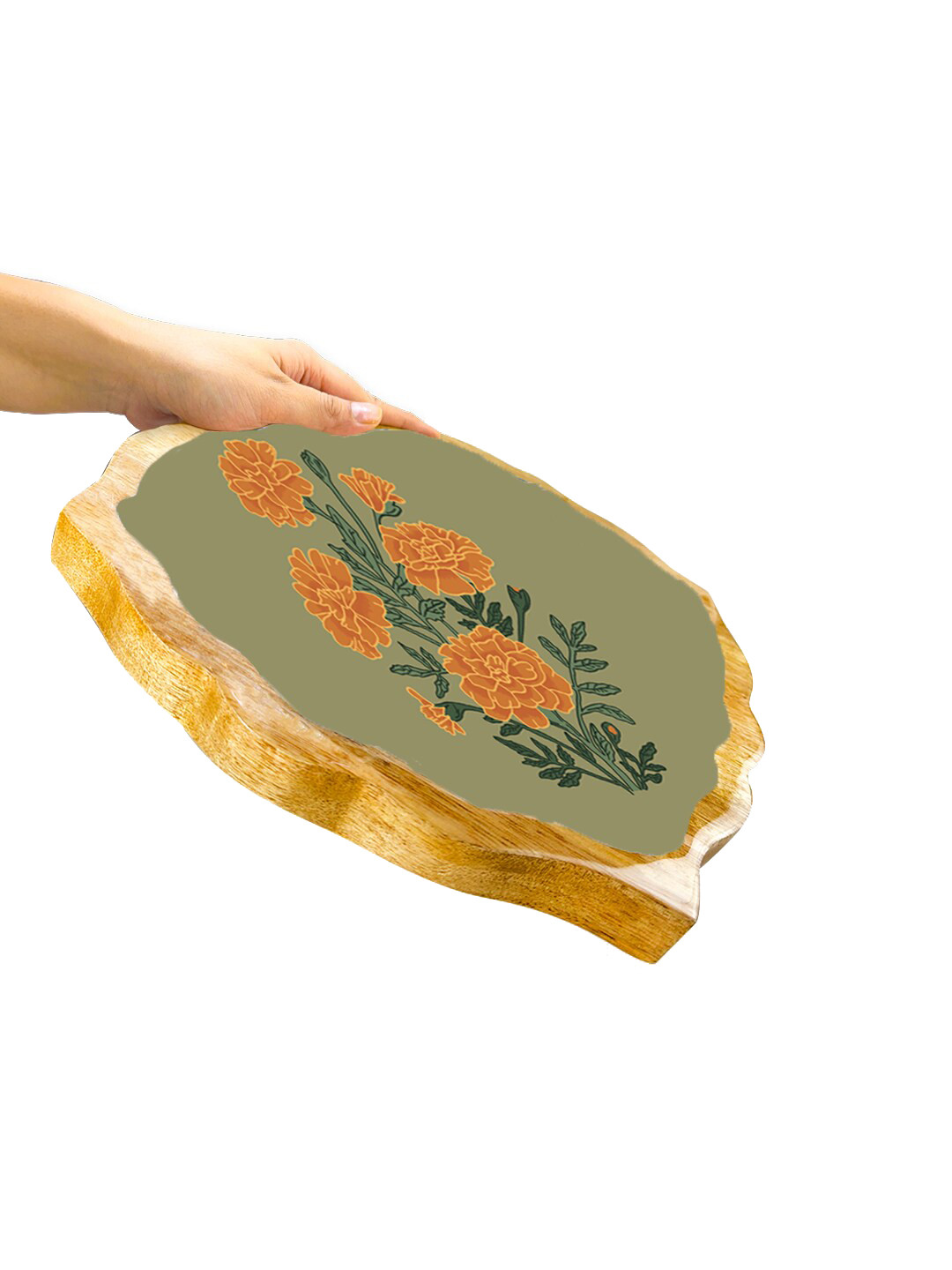 TWIG STORY Green & Yellow Gende Ka Phool Enameled wooden Food Platter