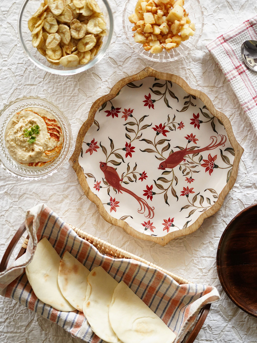 TWIG STORY Beige & Maroon Bird Jaal Enamelled Food Platter