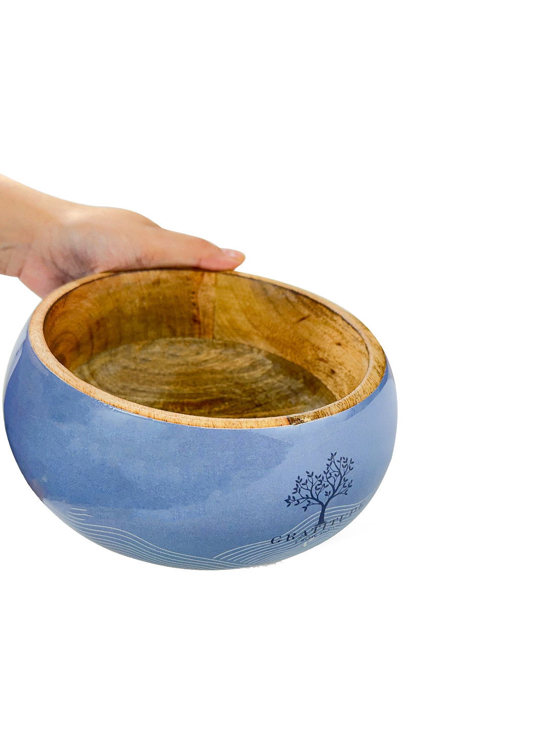 TWIG STORY Gratitude Blue Wooden Serving Bowl