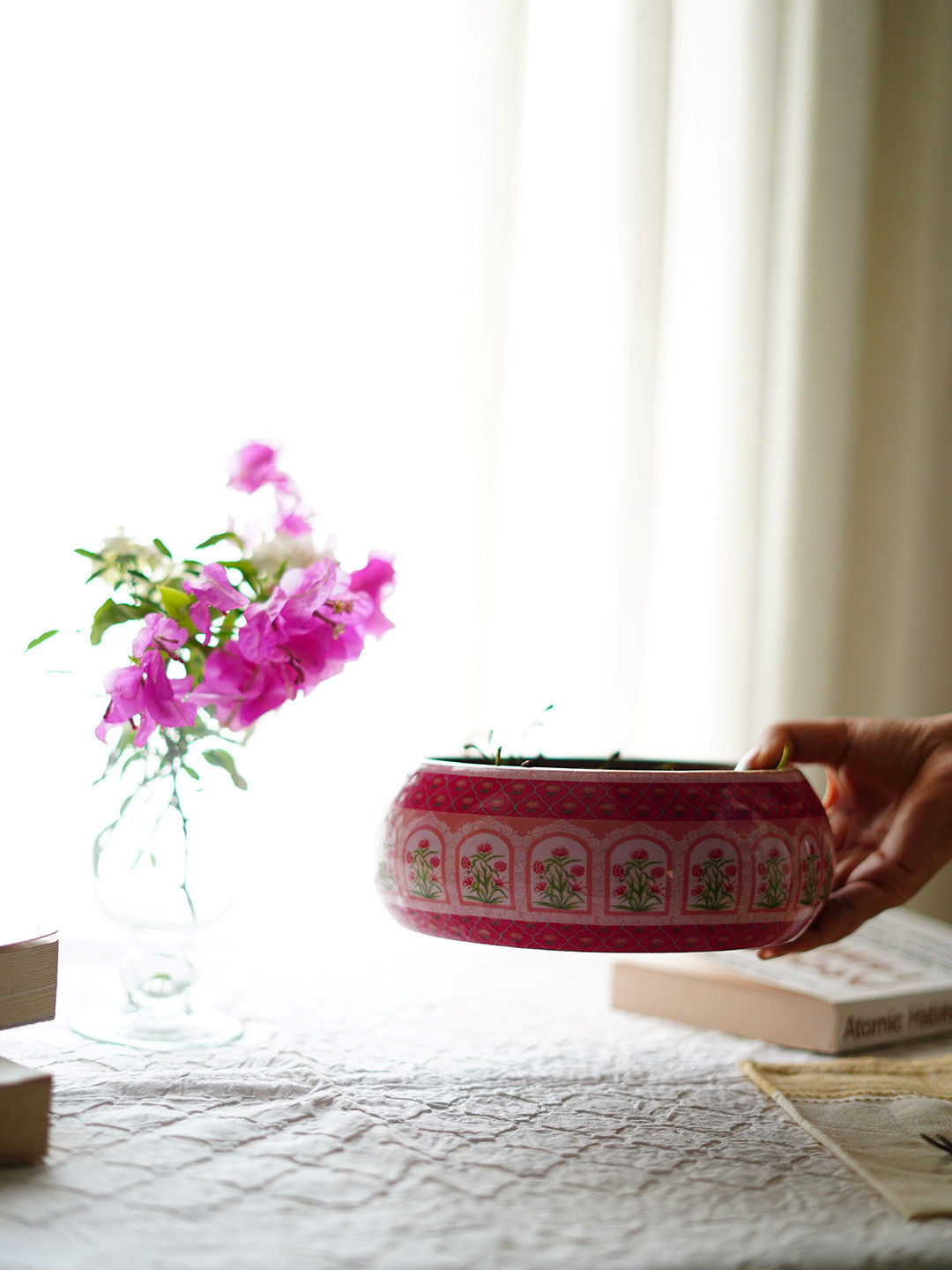 TWIG STORY Floral Valley Pink Floral Trail Printed Wood Salad Bowl