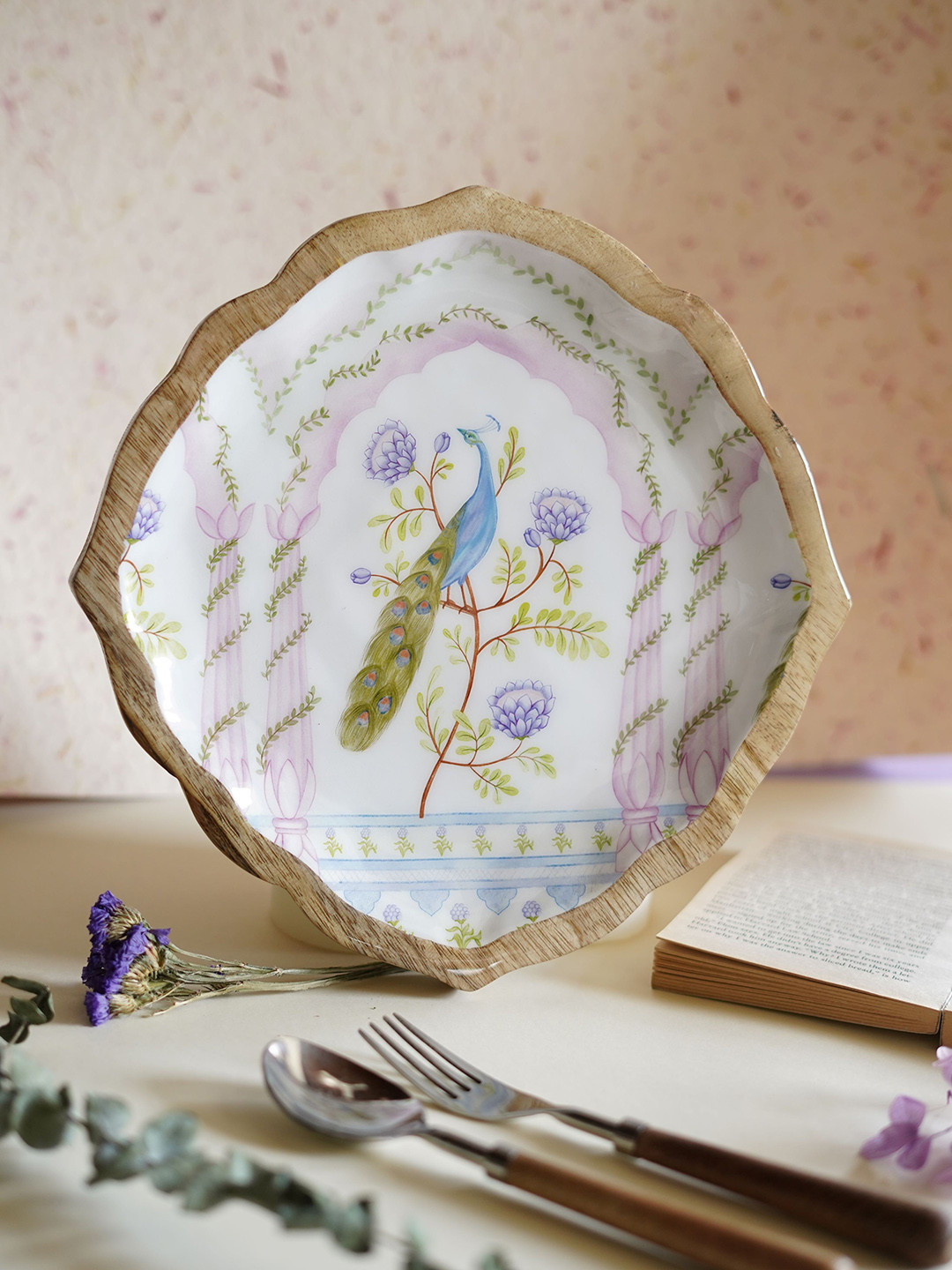 TWIG STORY Saavan Purple Mor Baagh Printed Wood Platter