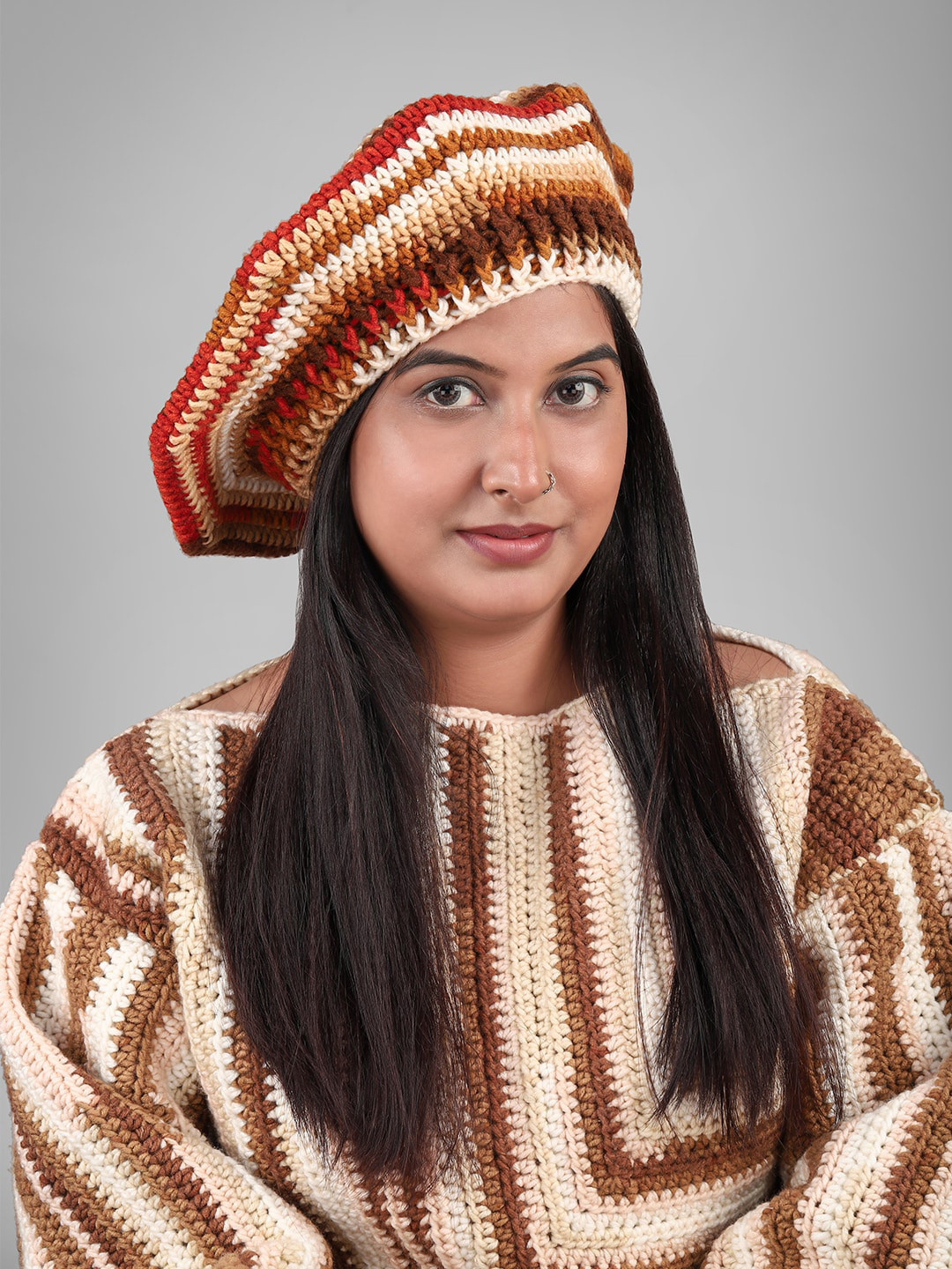 Magic Needles Women Self Design Acrylic Beret