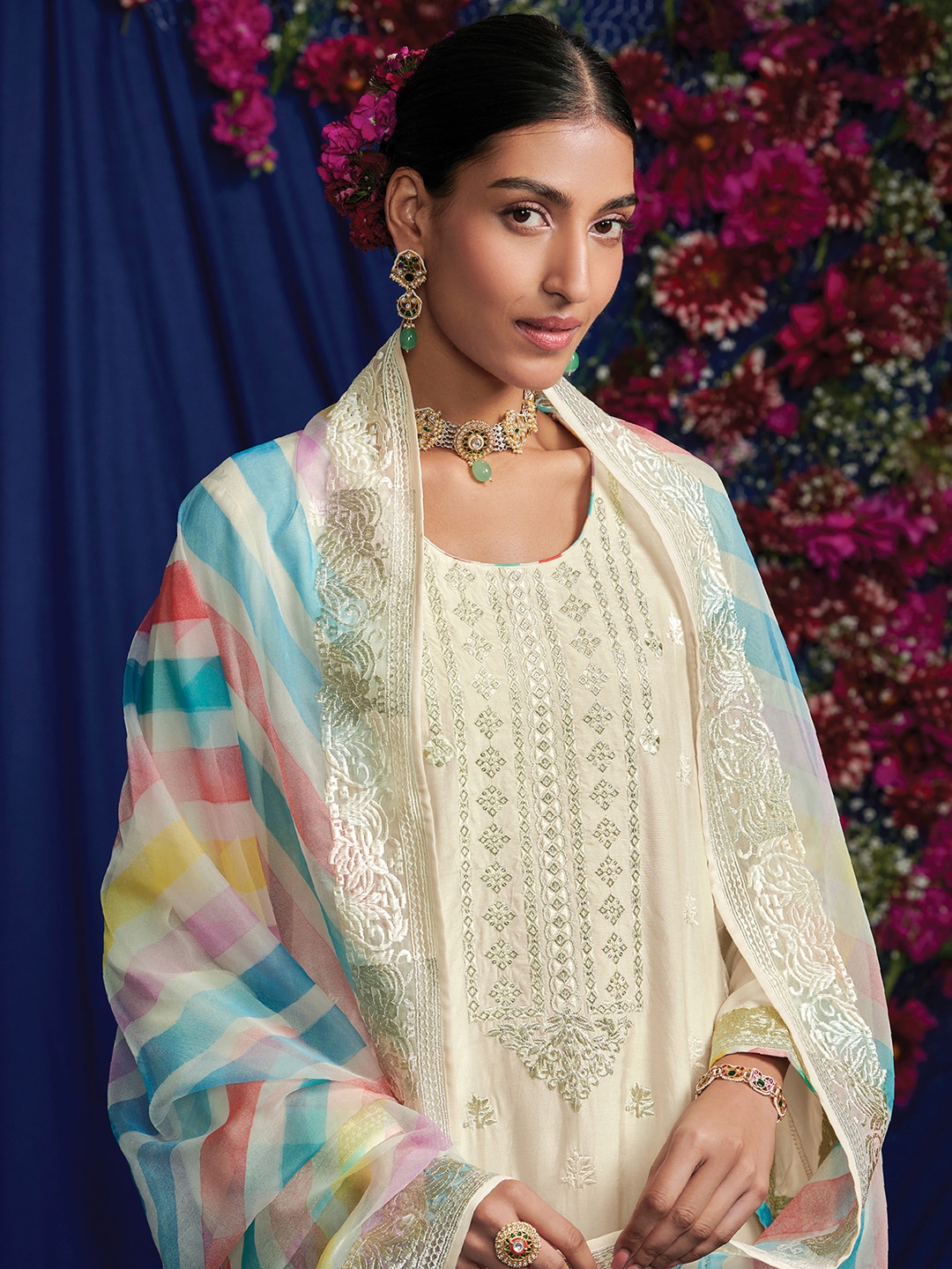 Indo Era Ethnic Motifs Embroidered Thread Work Pure Cotton Kurta With Trousers & Dupatta - Kurta Sets for Women 24905266 | Myntra