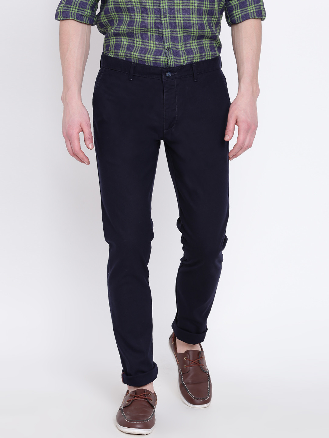Blackberrys Men Navy Blue Sharp Fit Solid Regular Trousers