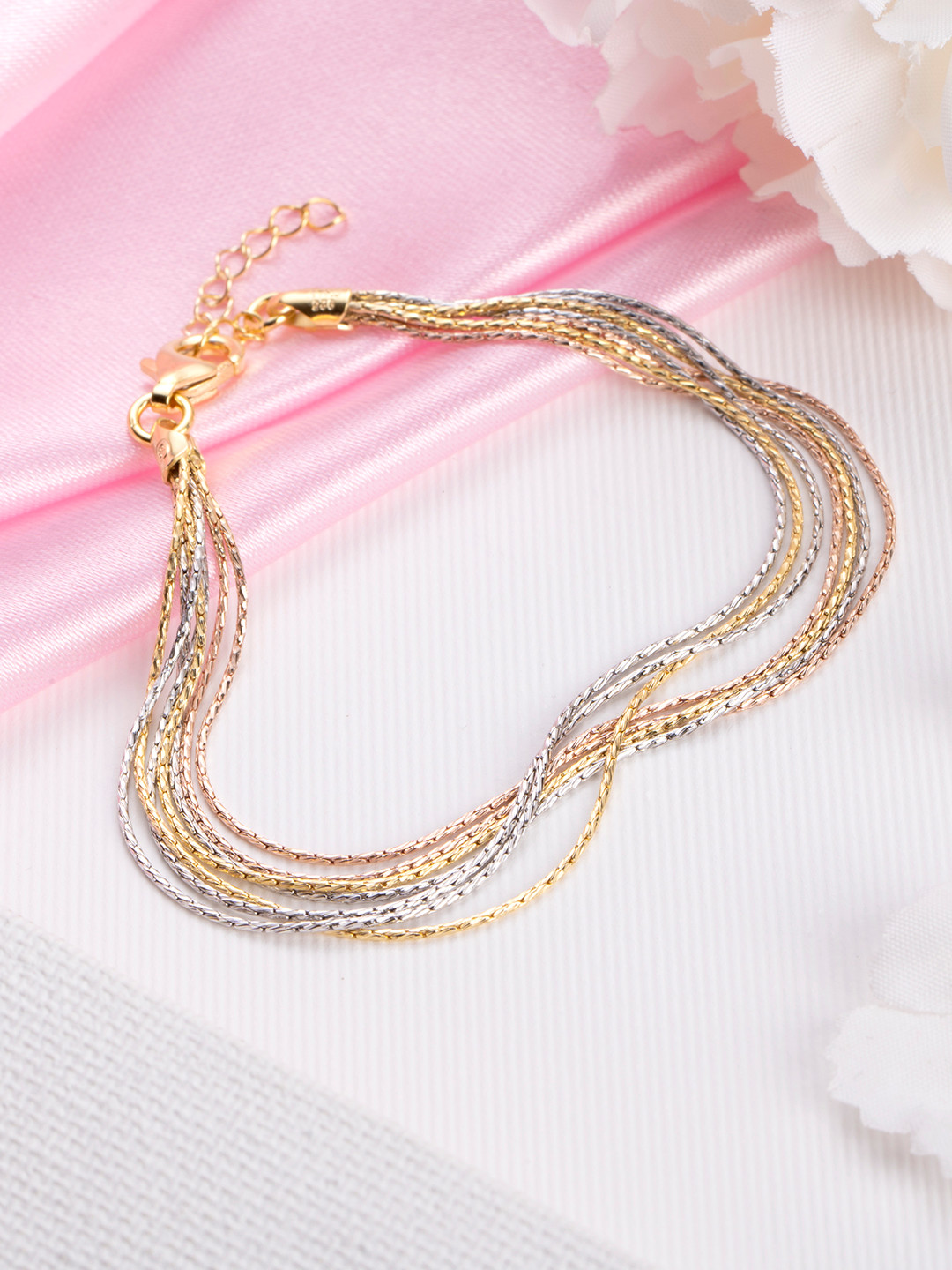 Zavya Women 925 Pure Silver Rose Gold-Plated Multistrand Bracelet