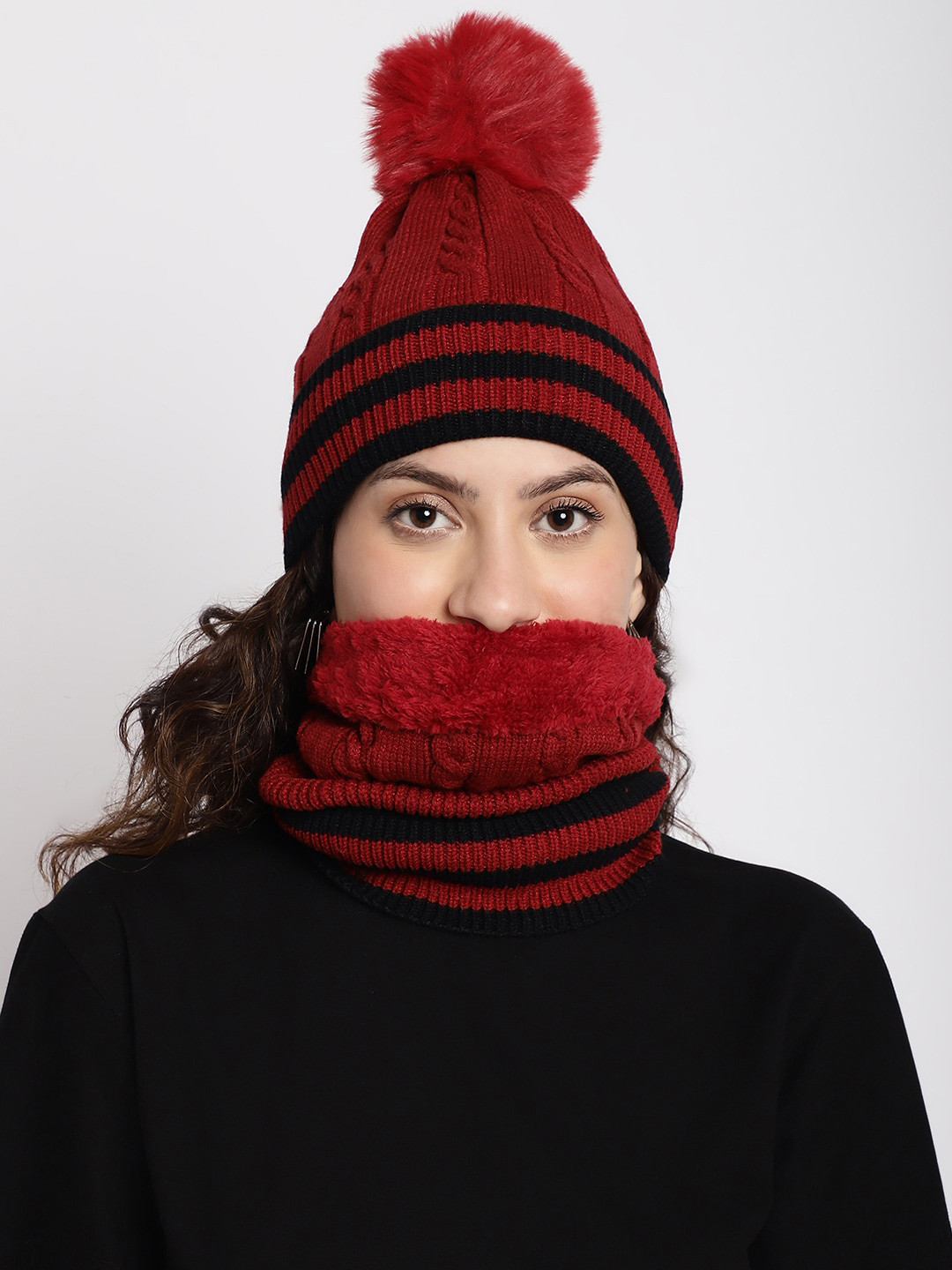 ELLIS Women Self Design Beanie With Neck Cover