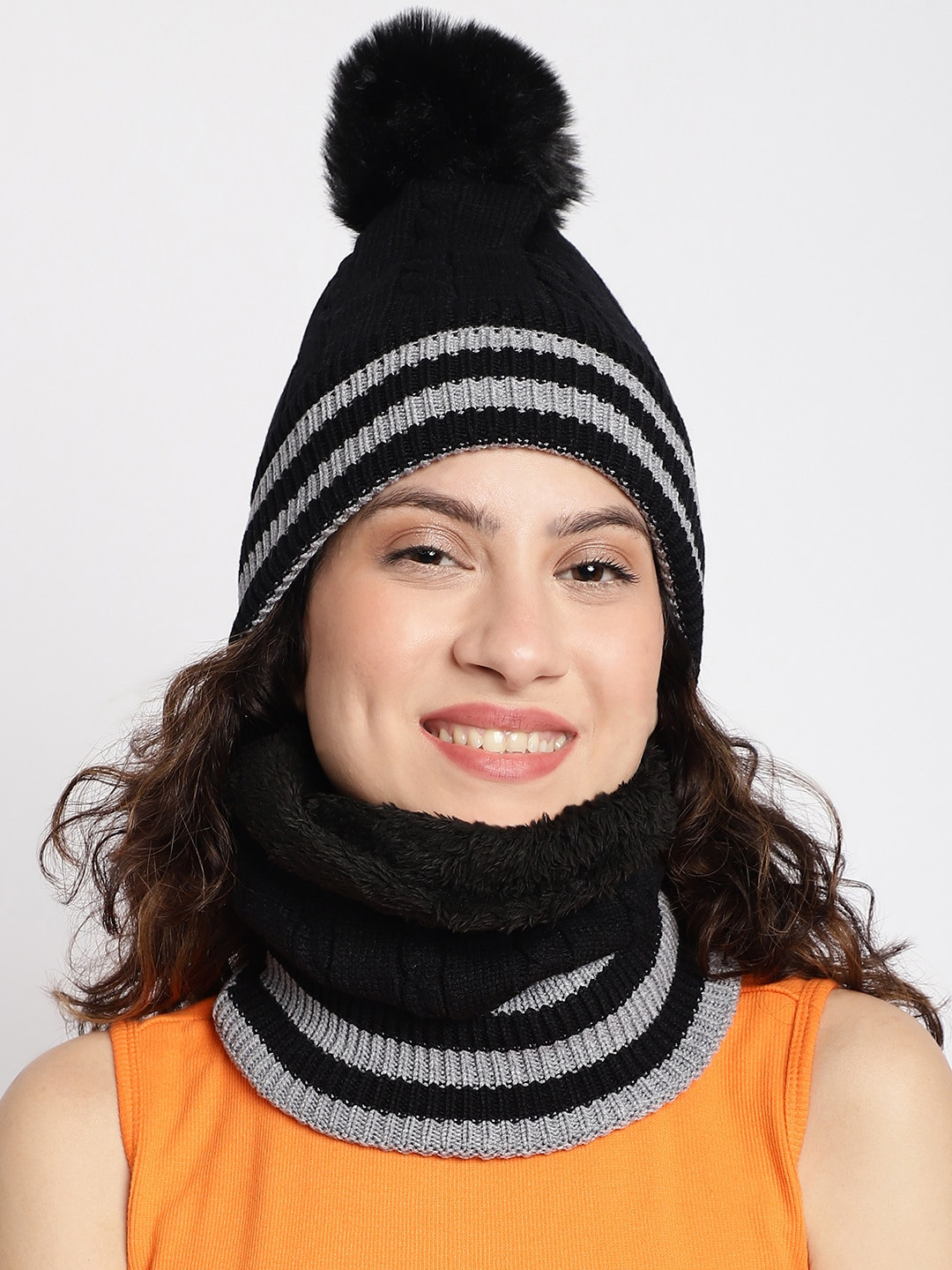 ELLIS Self Design Acrylic Beanie and Neck Cover