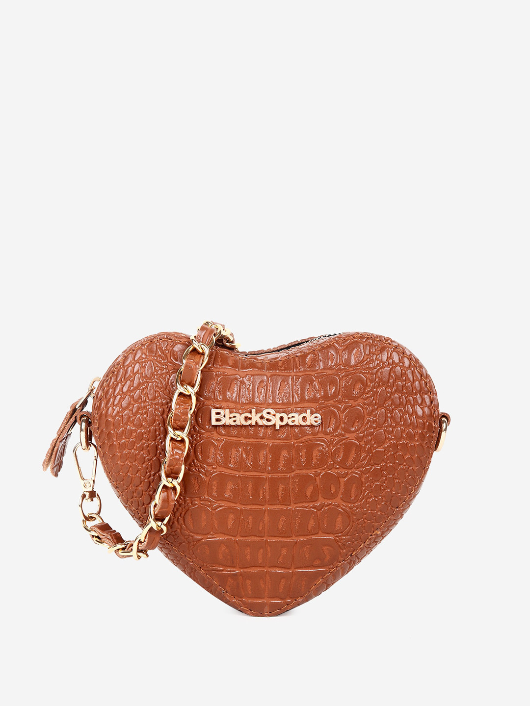 Black Spade Textured Heart Shaped Sling Bag