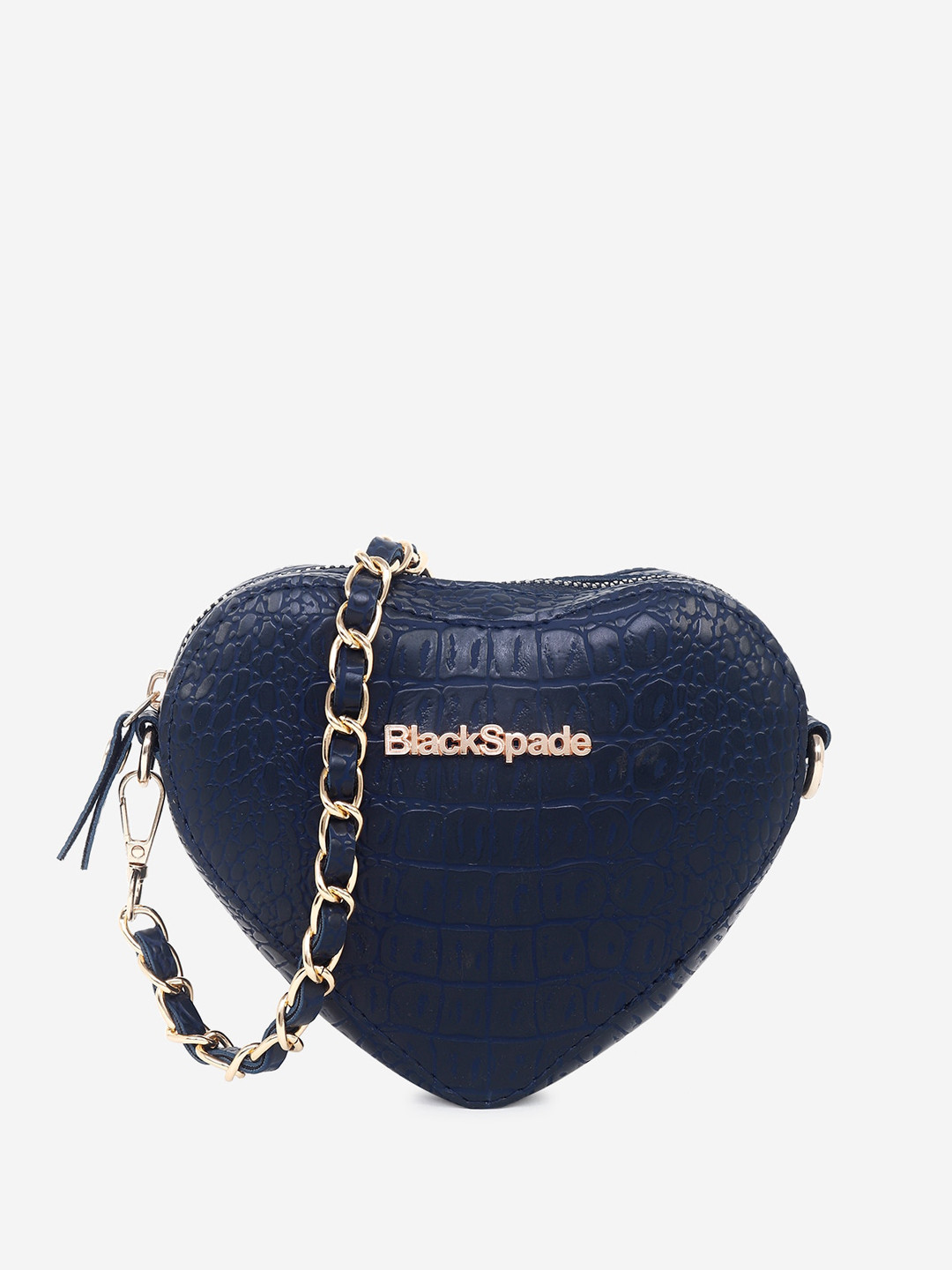 Black Spade Textured PU Heart-Shaped Sling Bag with Quilted