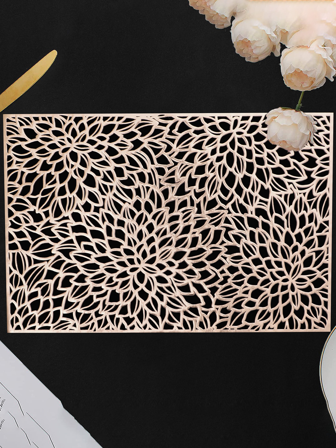 Dakshya Industries Beige 2 Pieces Cutwork Table Placemats