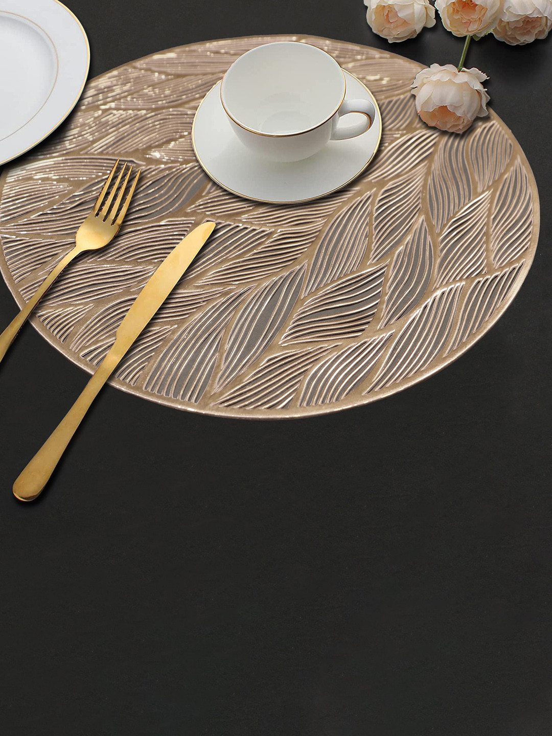 Dakshya Industries Gold Toned 2 Pieces Textured Rectangular Table Placemats