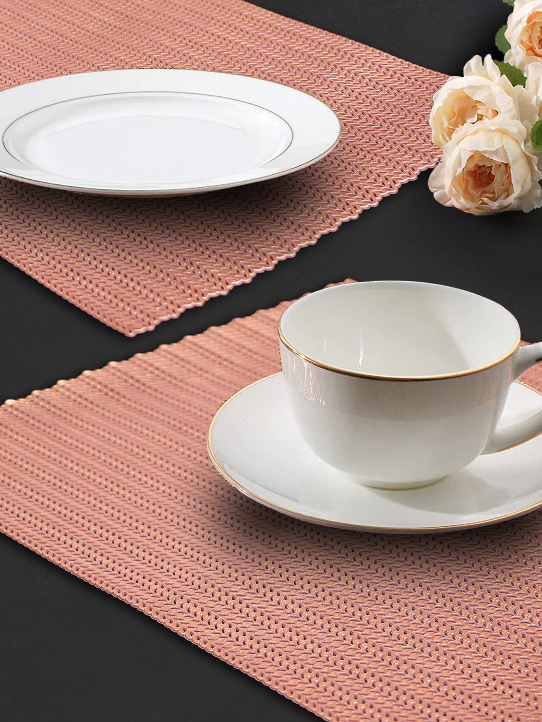 Dakshya Industries Copper Toned 2 Pieces Rectangular Table Placemats