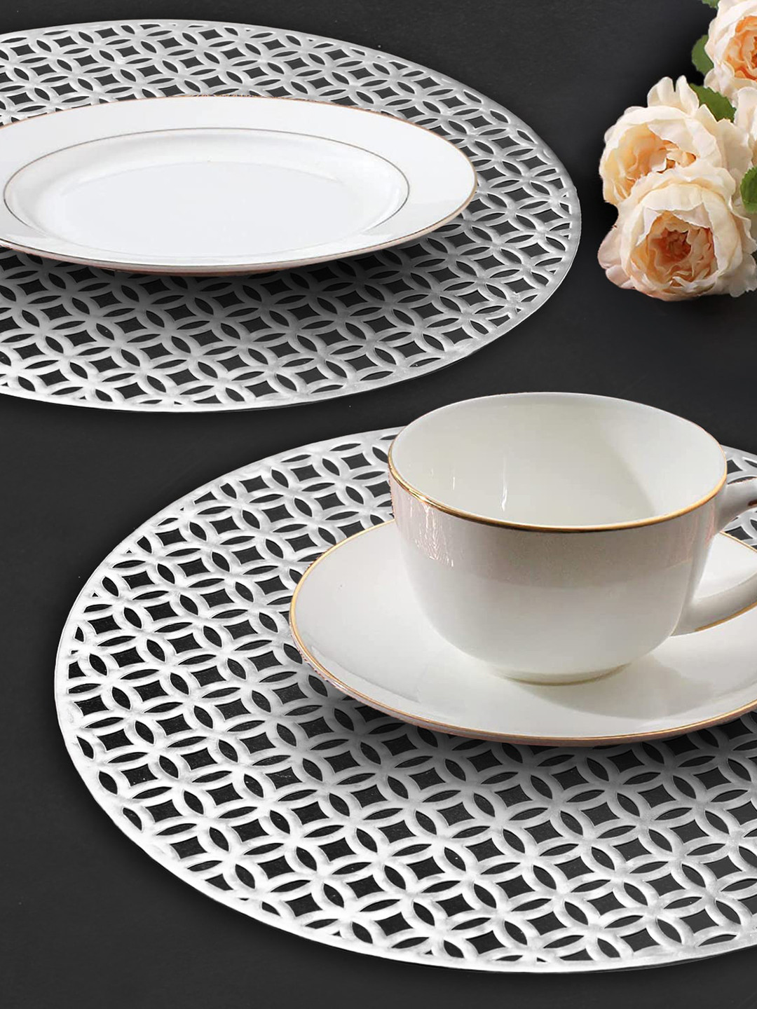 Dakshya Industries Silver 2 Pieces Circular Table Placemats