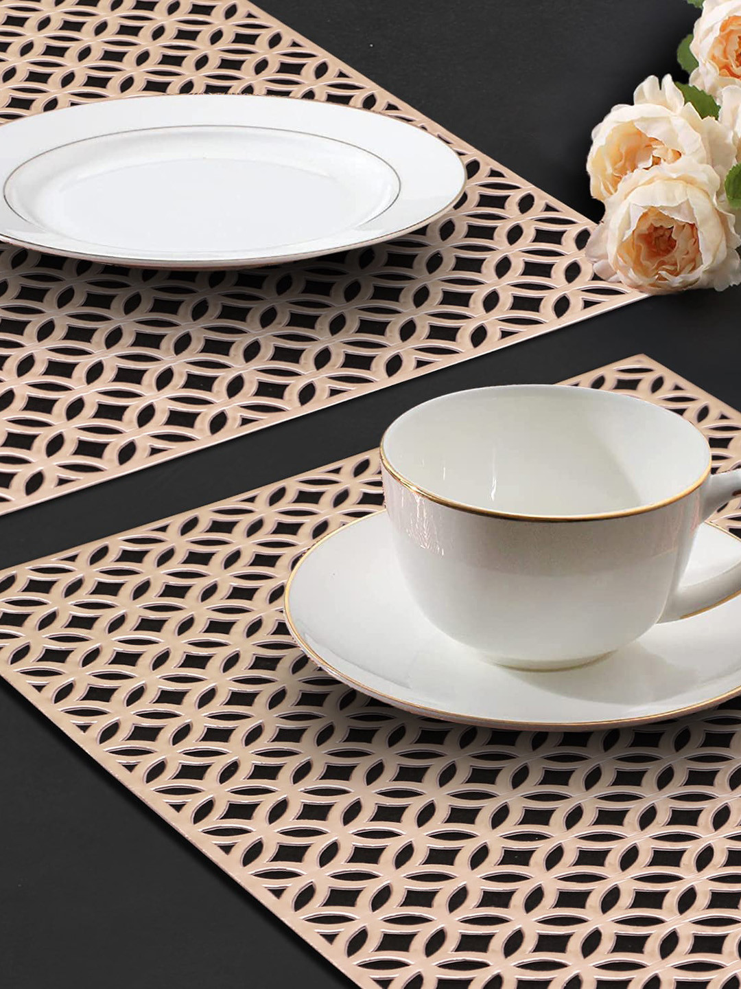 Dakshya Industries Gold 2-Pieces Printed Rectangle Table Placemats