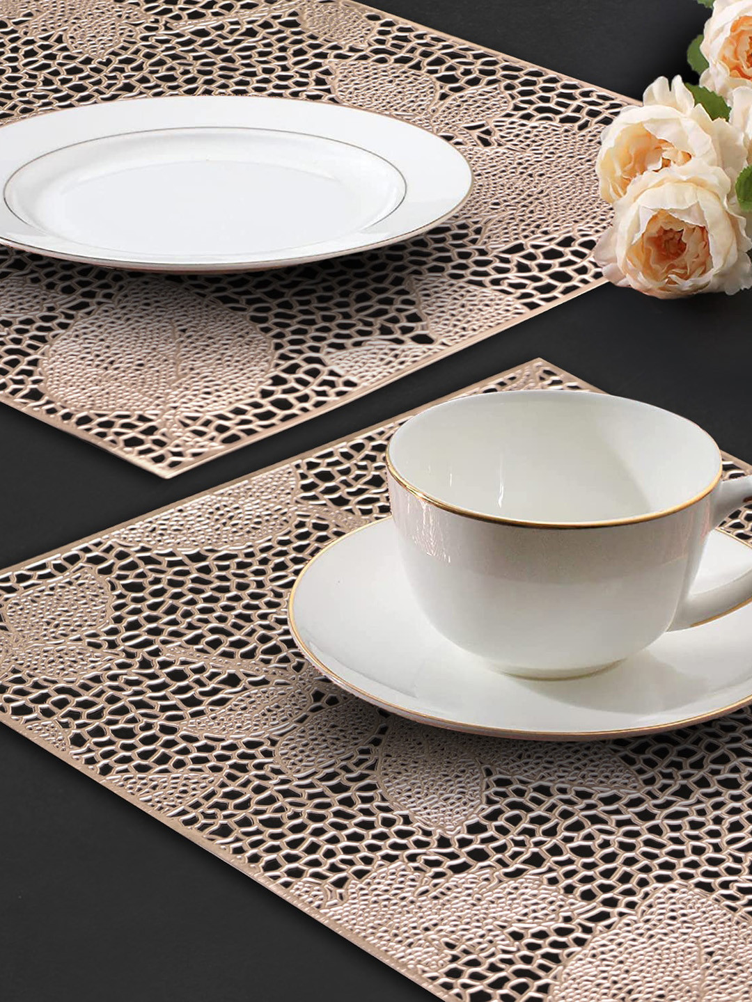 Dakshya Industries Gold 2 Pieces Rectangular Table Placemats