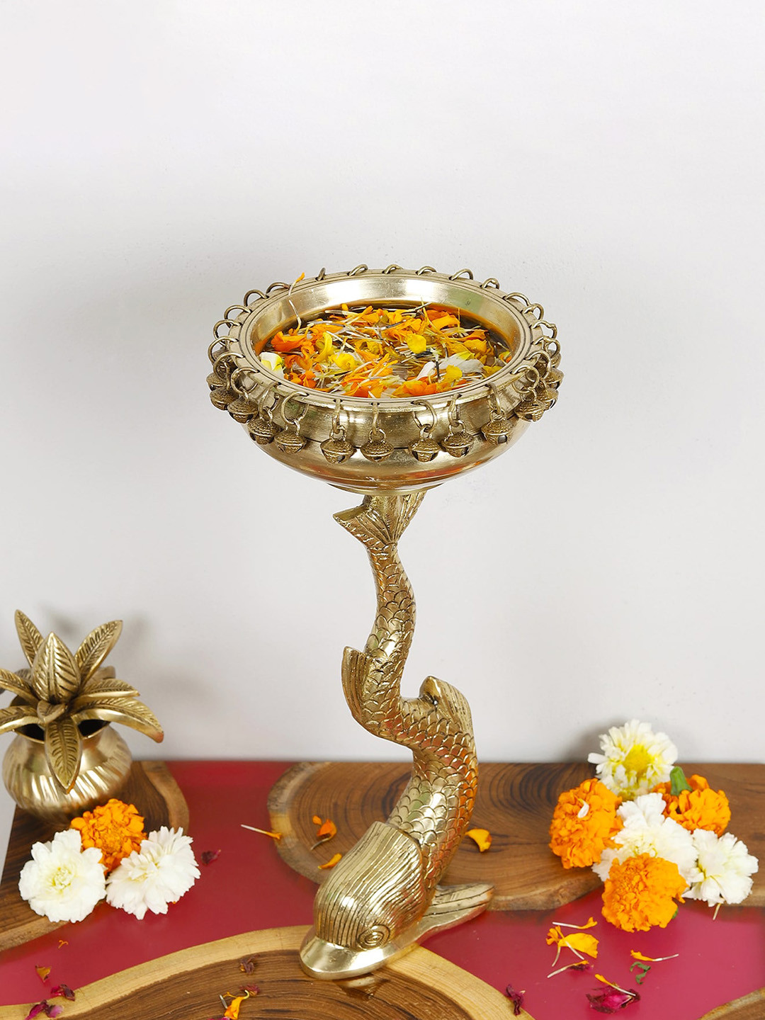 Two Moustaches Fish Design Decorative Brass Urli