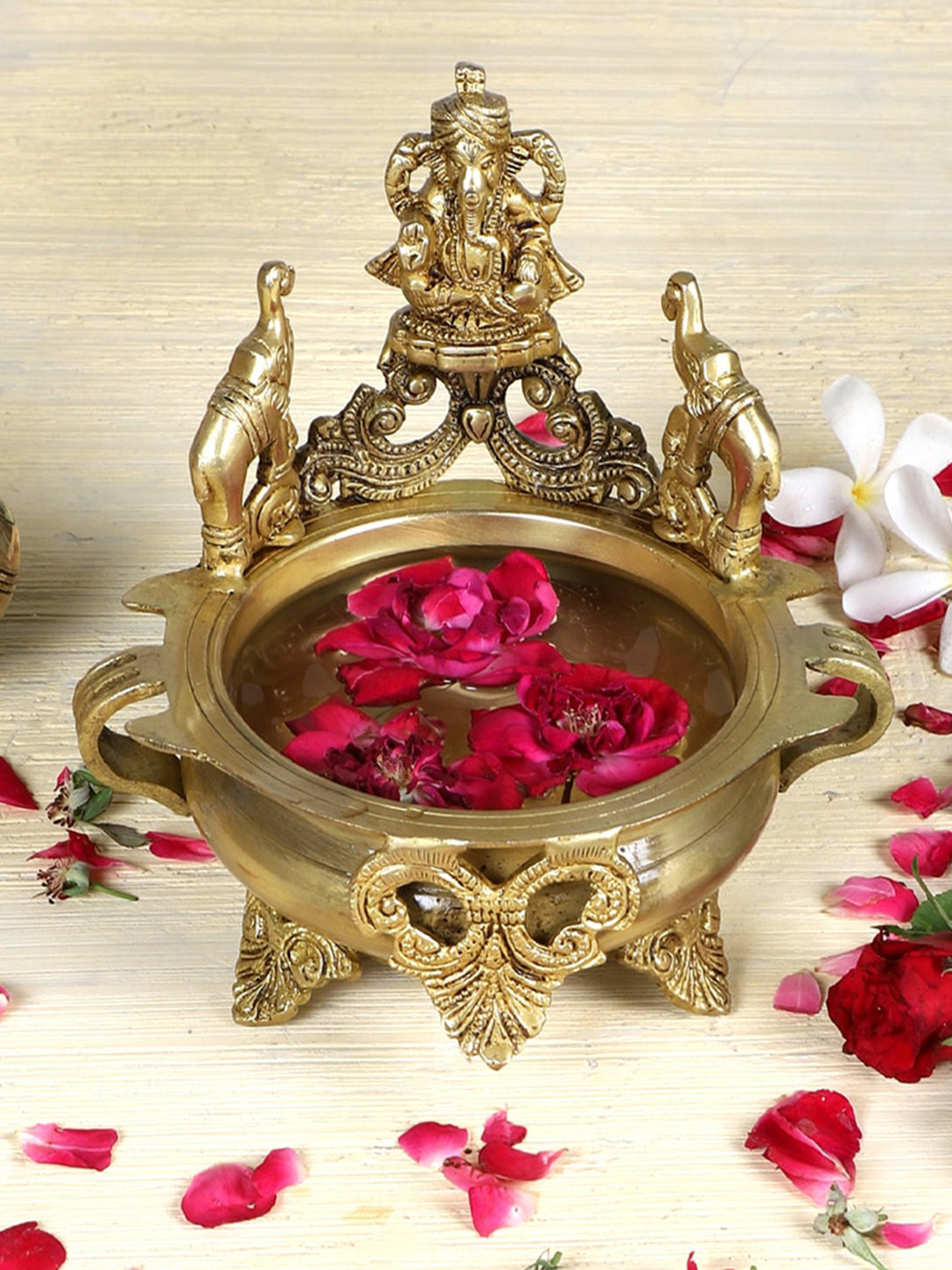 Two Moustaches Golden Ganesha Design Urli Bowl