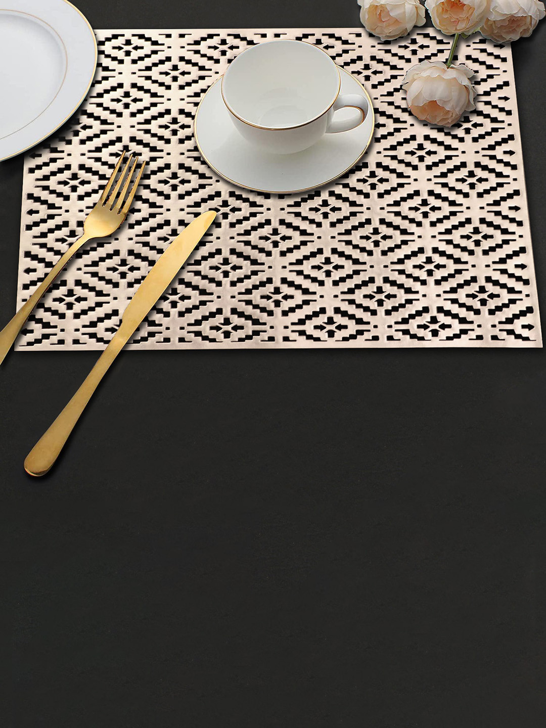 Dakshya Industries Beige 4-Pieces Cutwork Table Placemats
