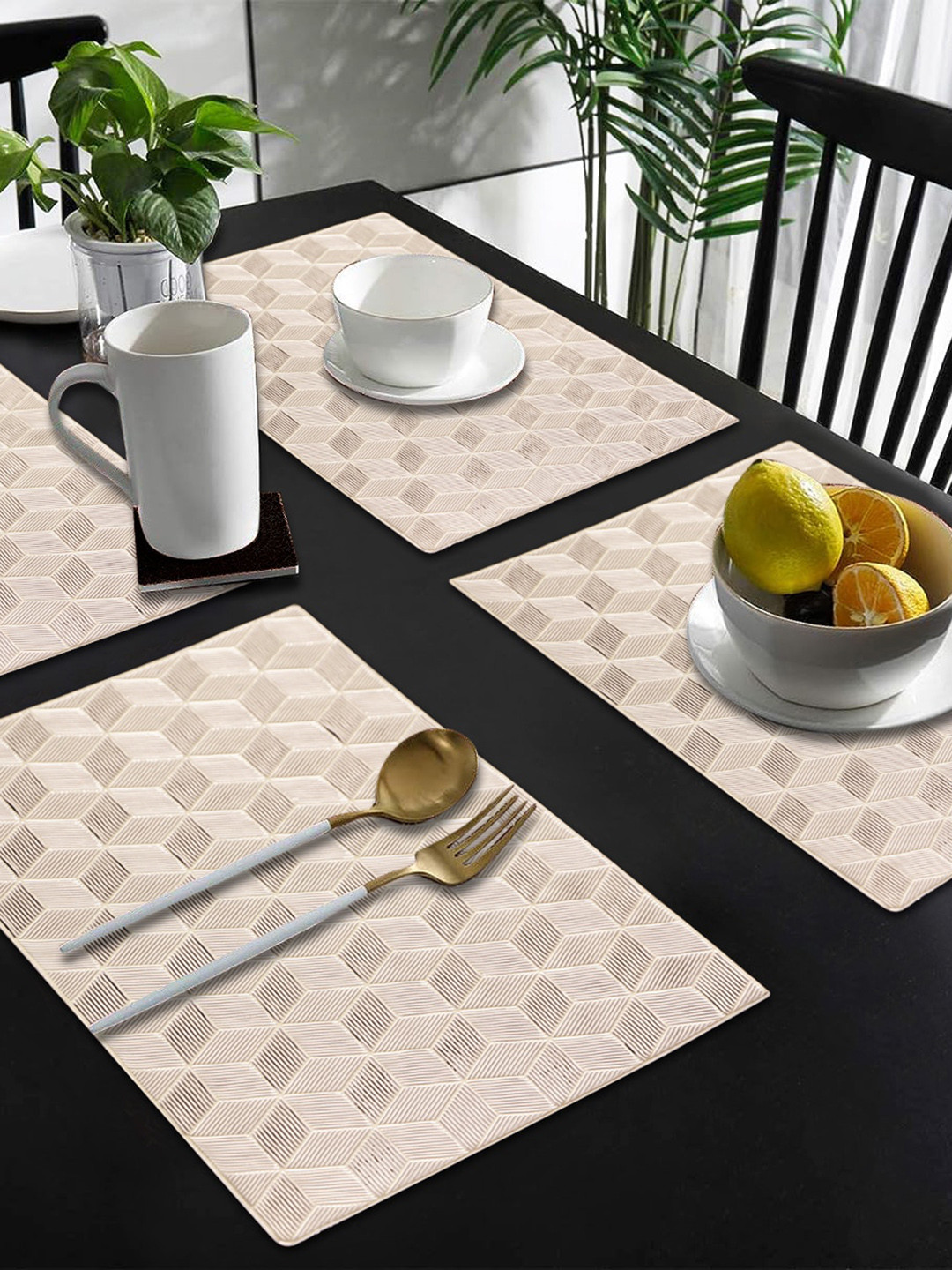 Dakshya Industries 4-Pcs Golden Geometric Rectangle Table Placemats