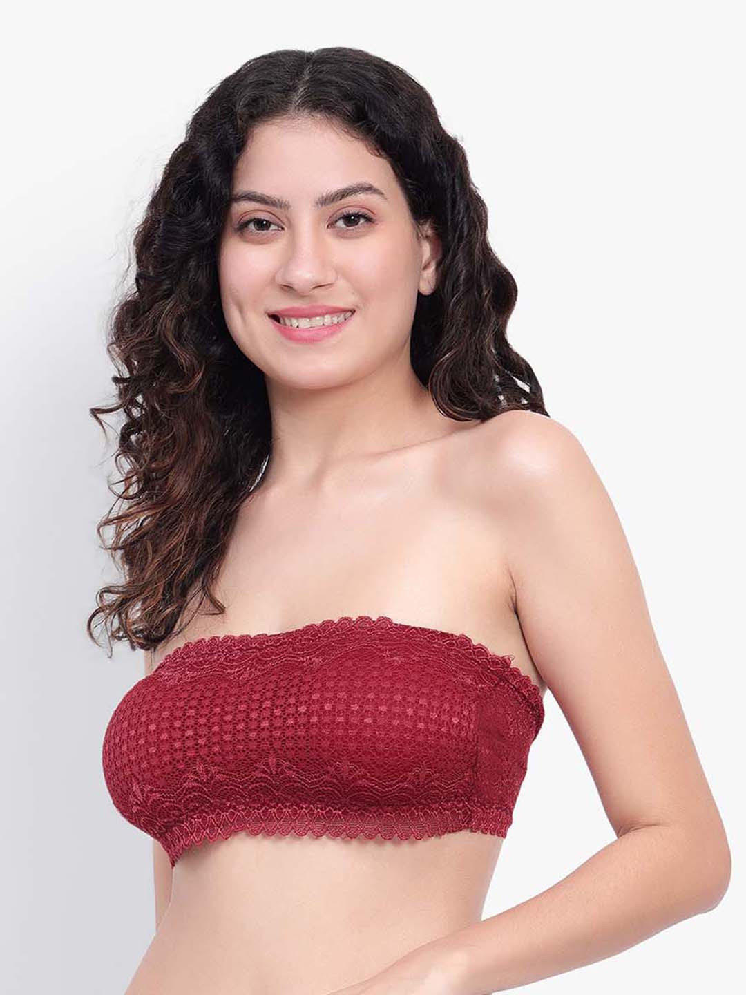 BRACHY Floral Lace All Day Comfort Non-Wired Lightly Padded Seamless Bandeau Bra