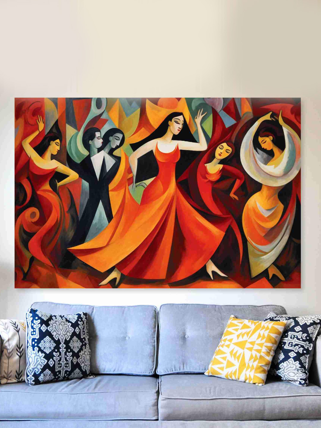 SAF Orange & Blue Modern Art Sparkle Coated Unframed Wall Art