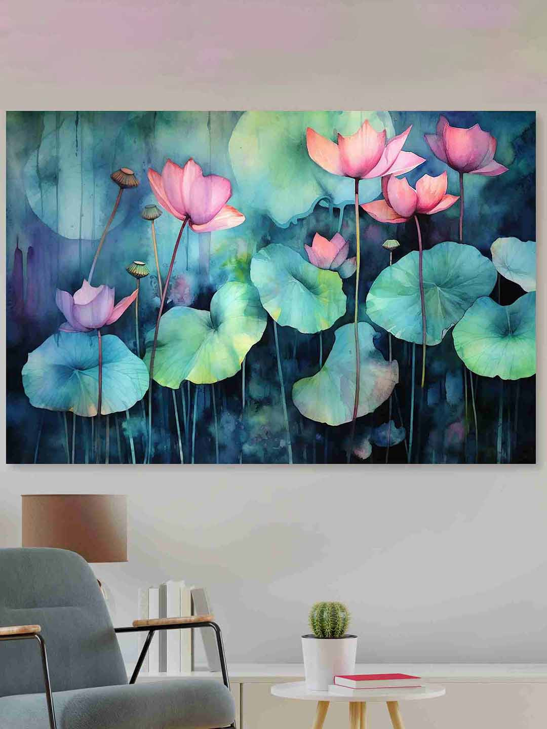 SAF Green & Pink Floral Sparkle Coated Unframed Painting Wall Art