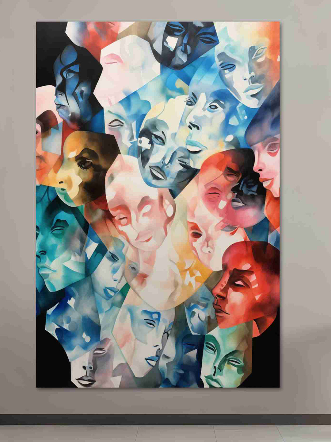 SAF Blue & Red Abstract Art Sparkle Coated Unframed Wall Art