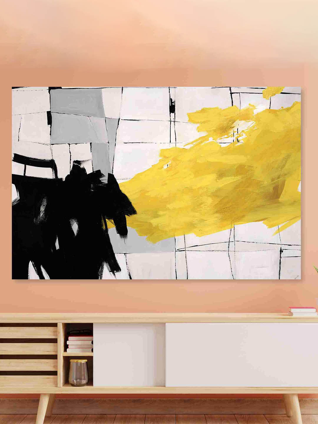 SAF Grey & Black Abstract Art Sparkle Coated Unframed Wall Art