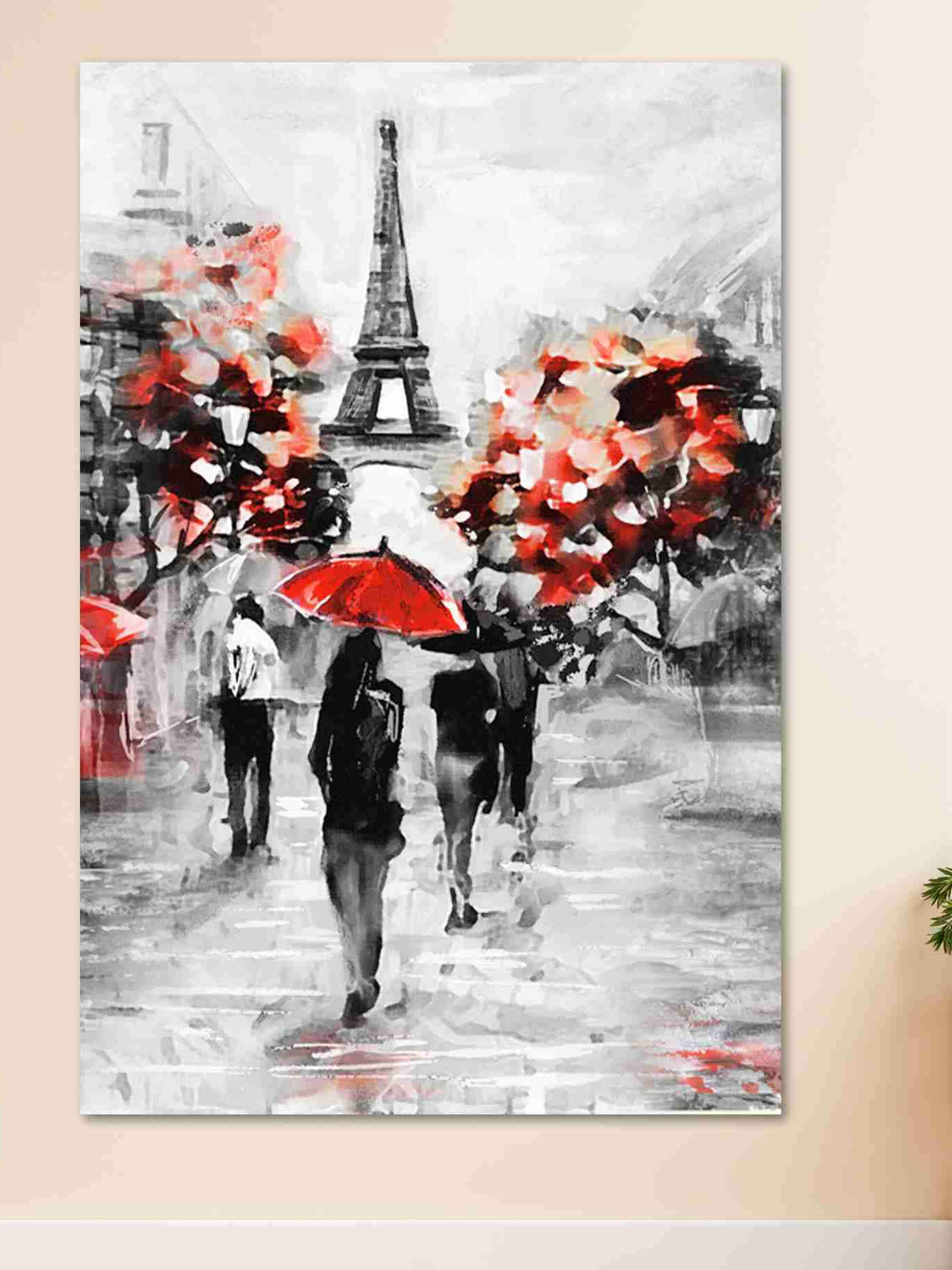 SAF Grey & Red Abstract Art Unframed Painted Wall Art
