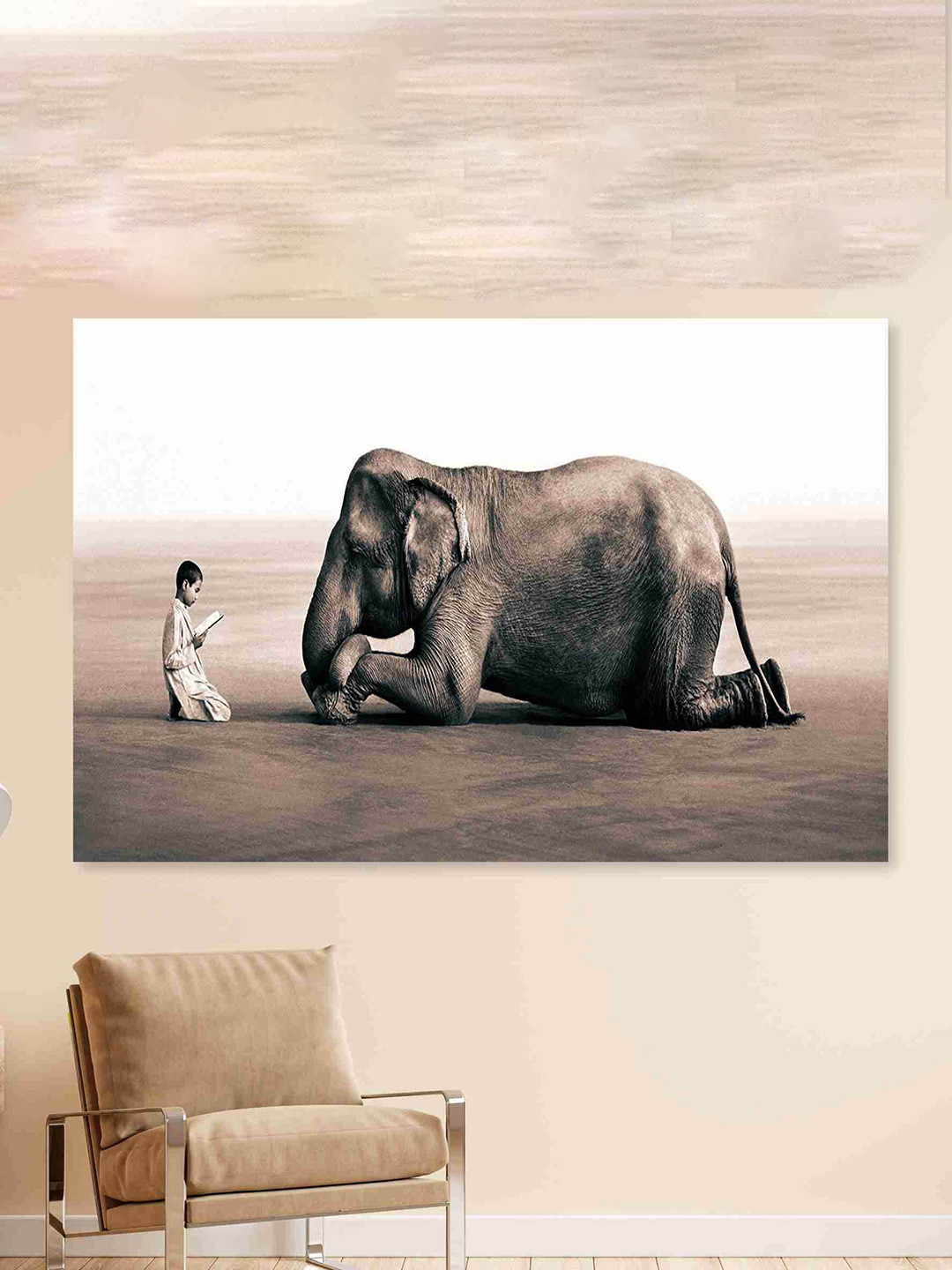 SAF Elephant Grey Wall Living Room Rectangle Potrait Paintings Wall Art -36 x 24.02In