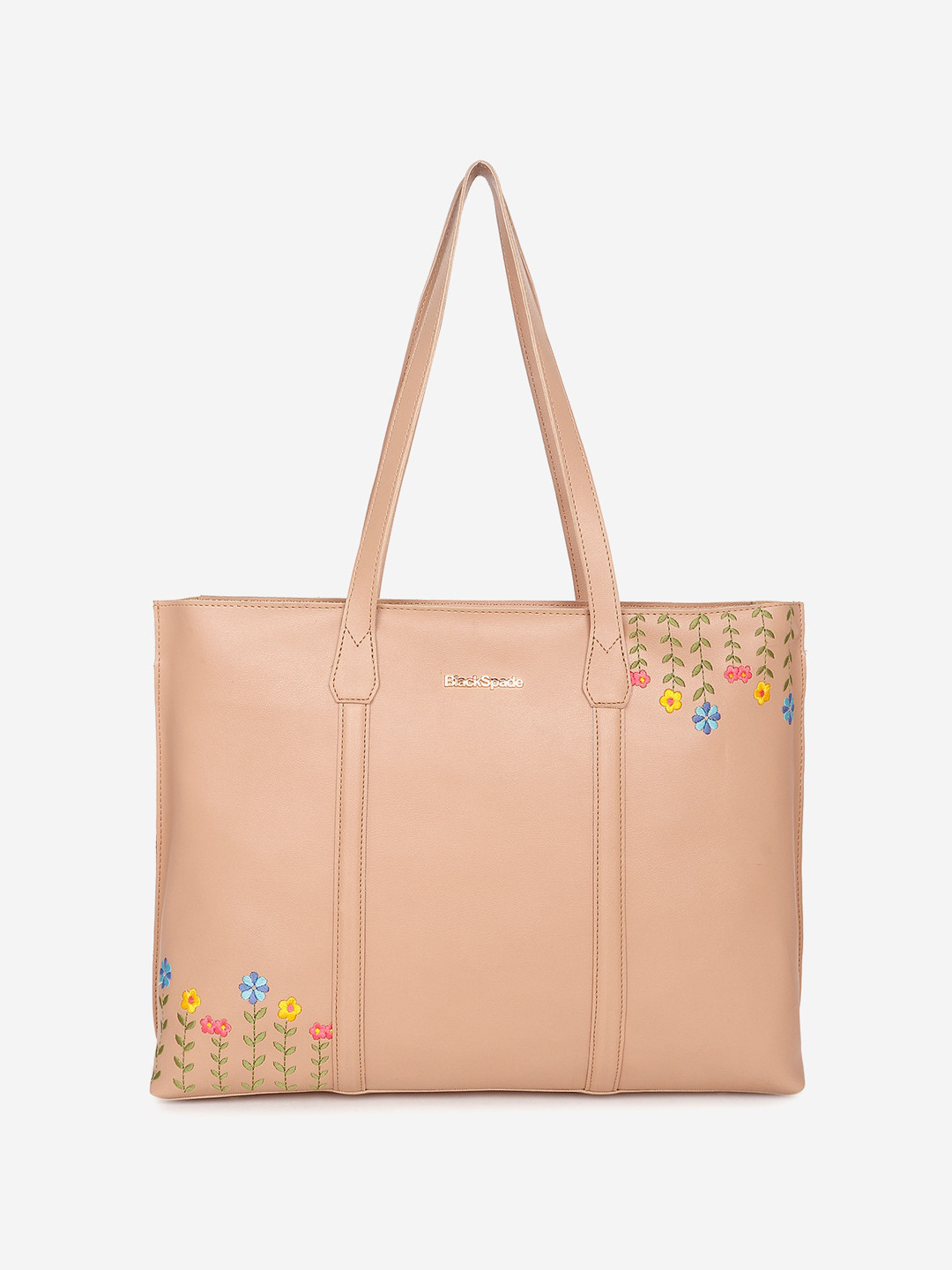 Black Spade Oversized Structured Shoulder Bag With Floral Embroidery