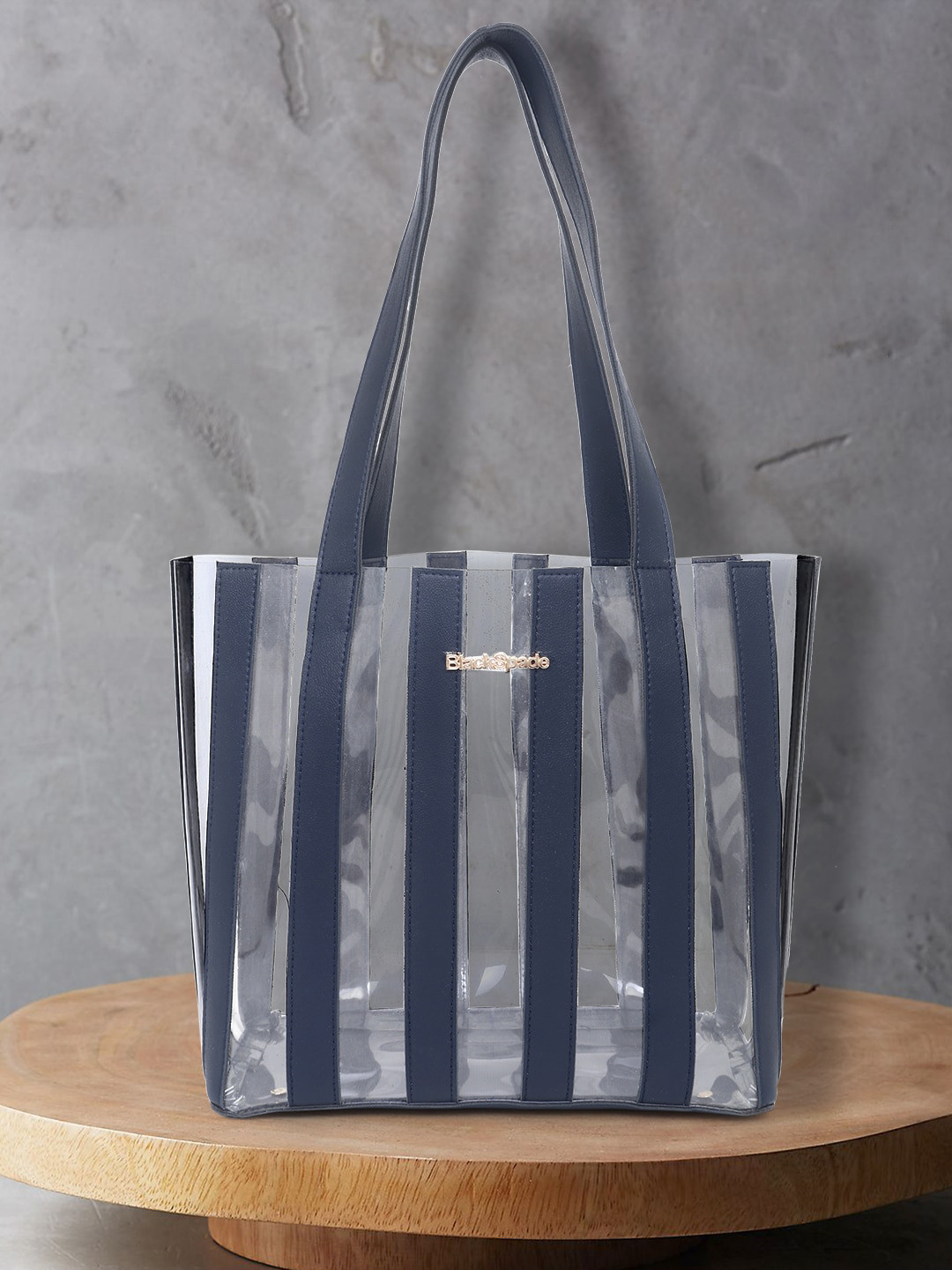 Black Spade Striped Oversized Transparent Shopper Tote Bag