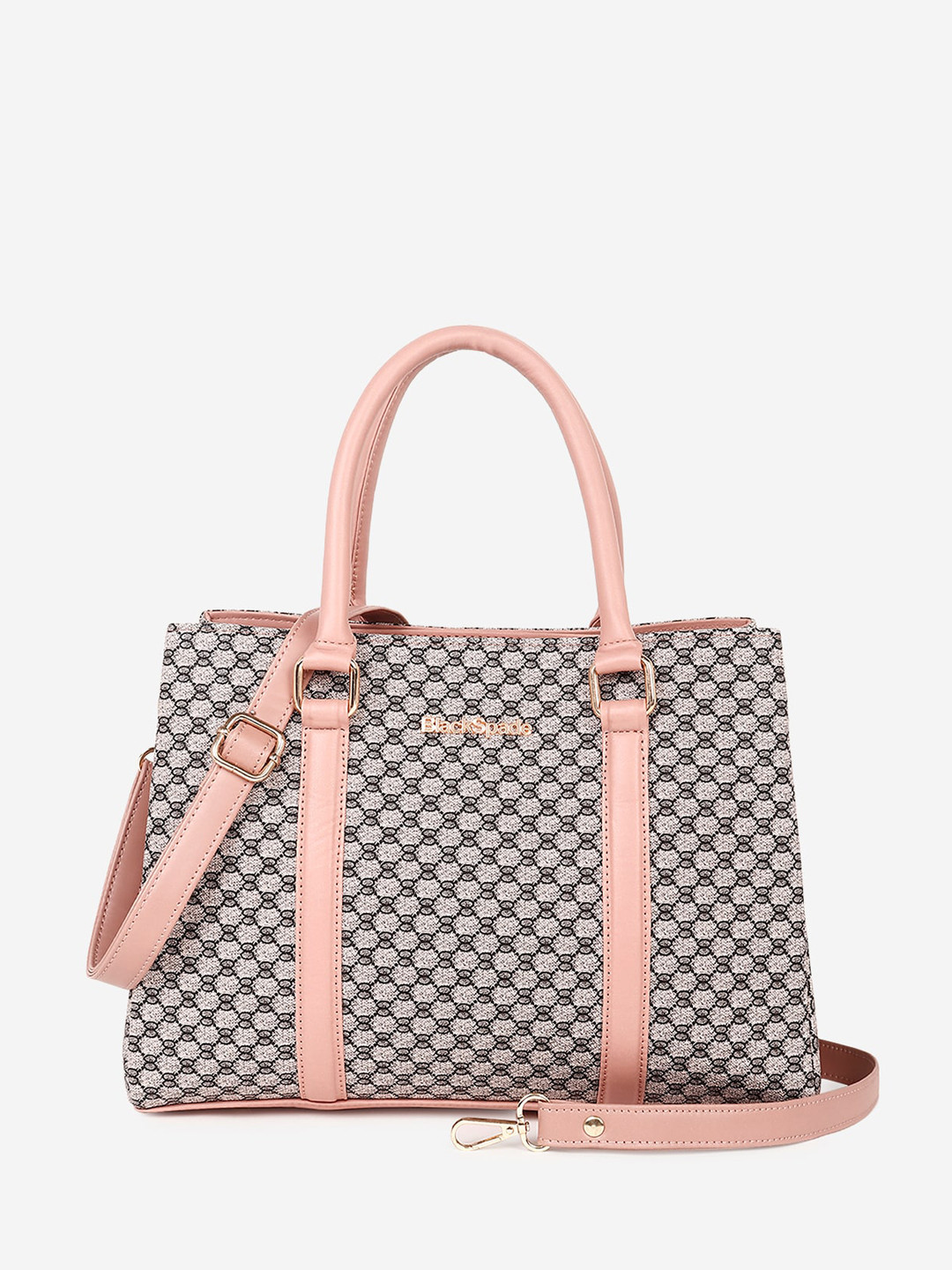 Black Spade Geometric Self Design Structured Handbag Bag