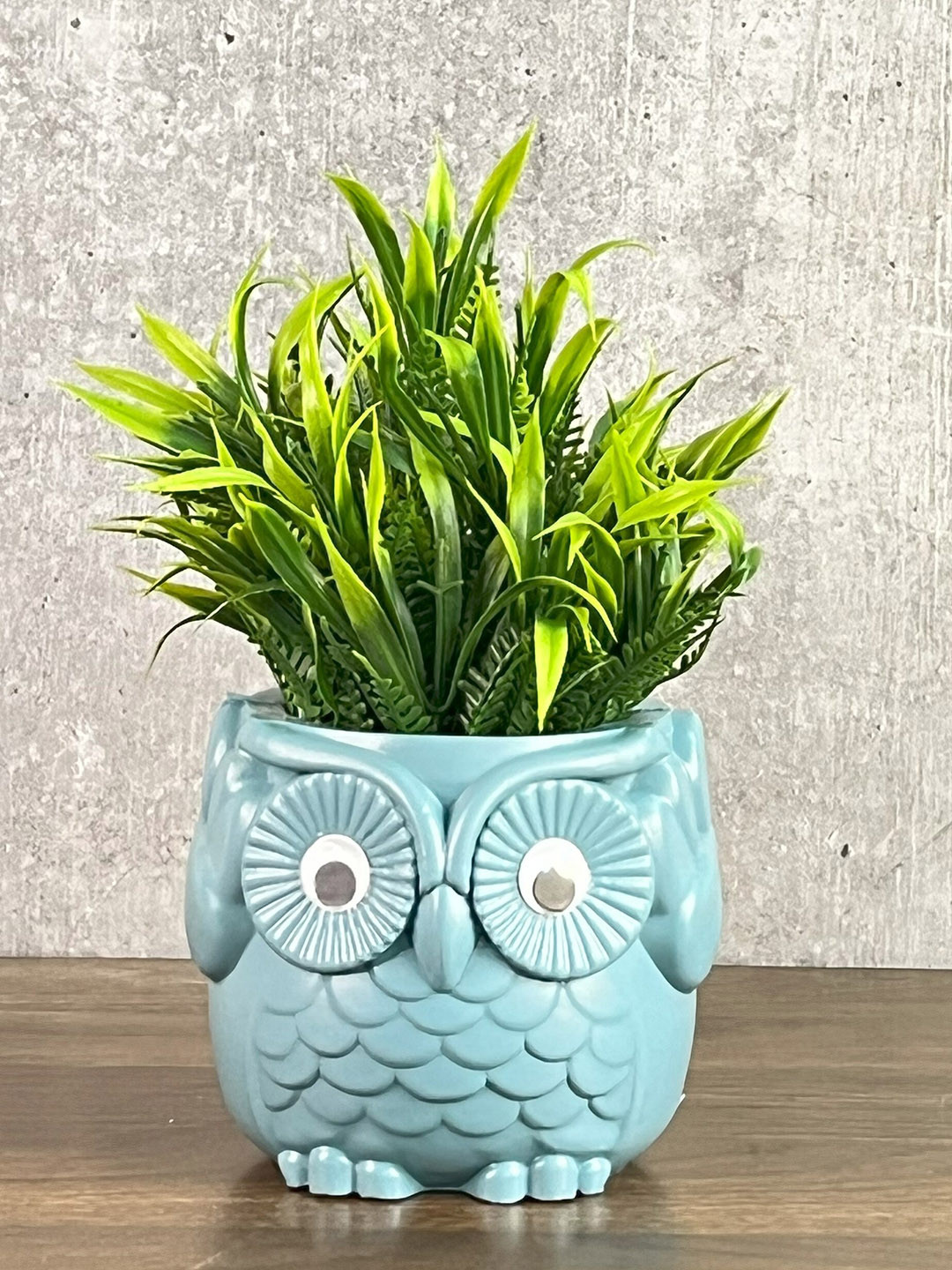 Akaar Green & Blue Artificial Fern Plant In Owl Pot