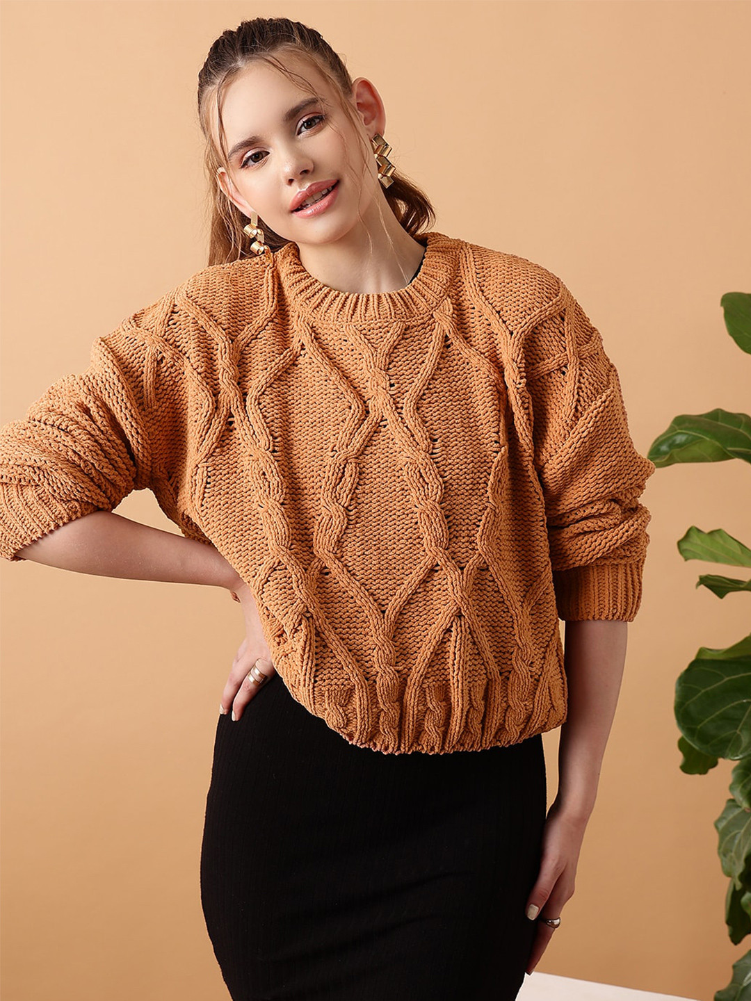 STREET 9 Cable Knit Ribbed Sweater