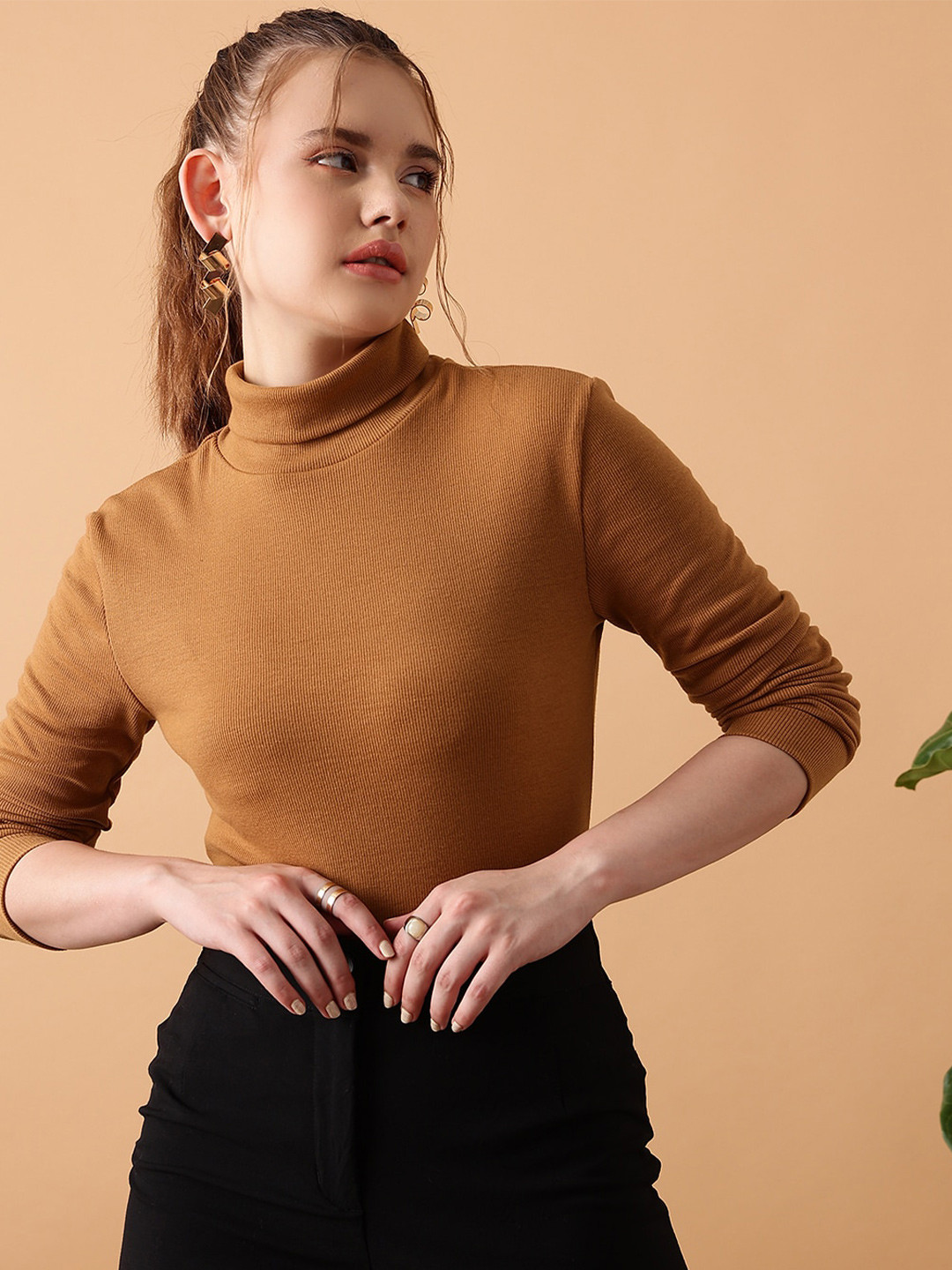 STREET 9 Ribbed Turtle Neck Fitted Top
