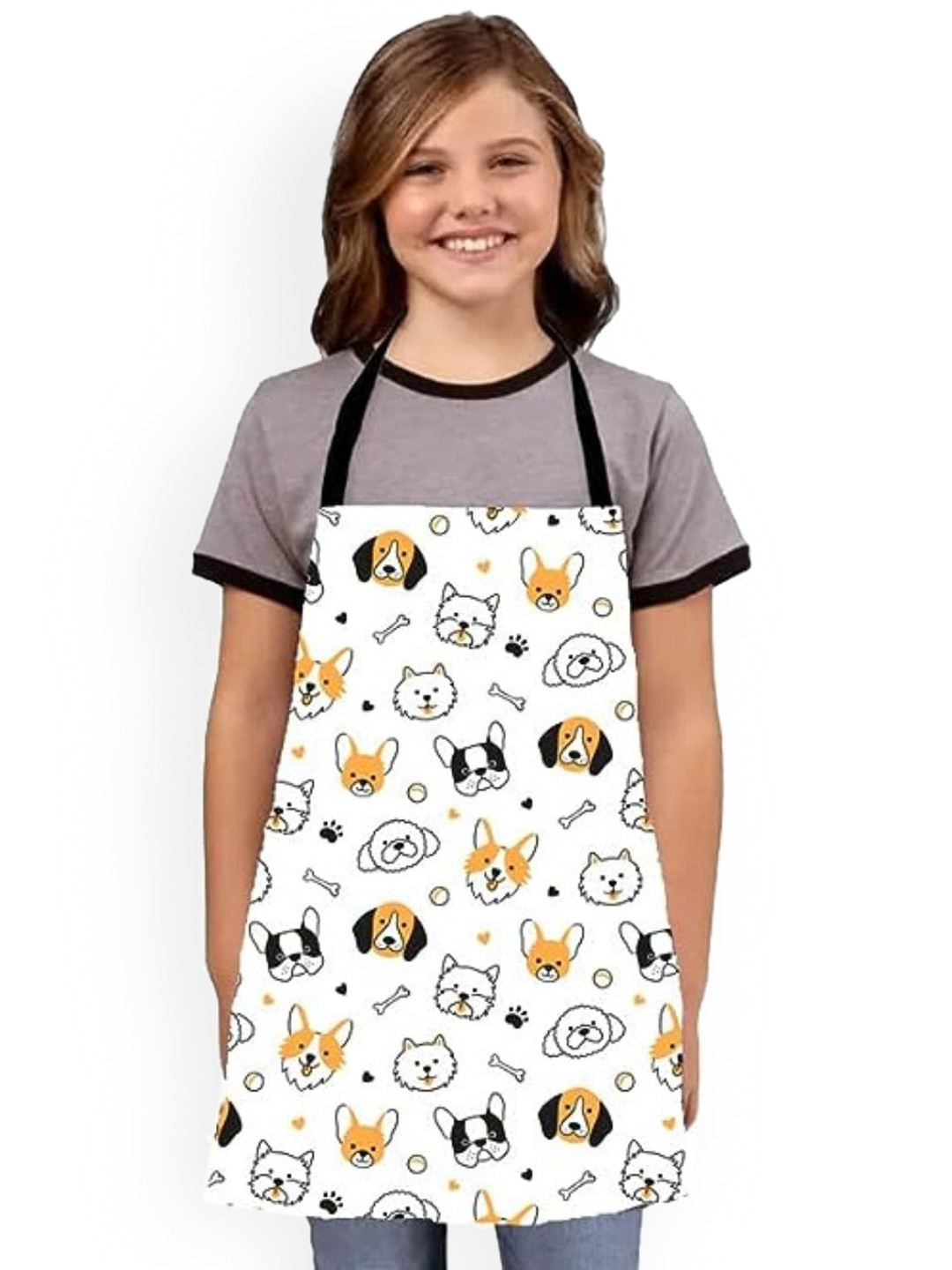 THEYAYACAFE Kids White & Black Printed Cotton Canvas Apron