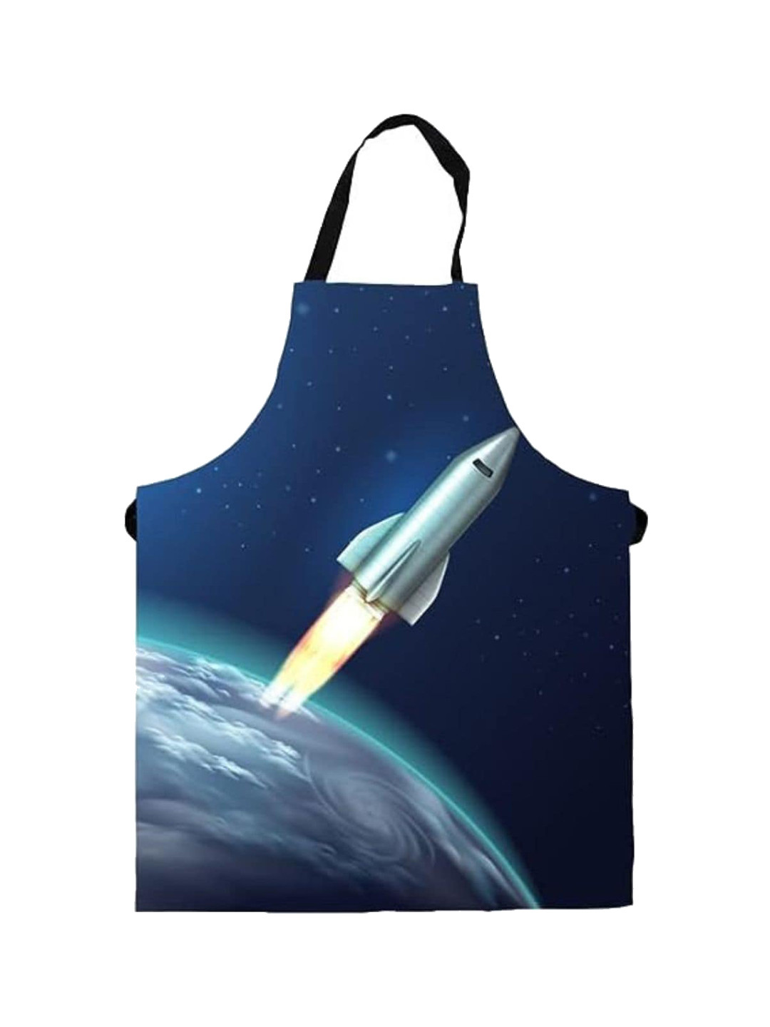 THEYAYACAFE Kids Navy Blue & Grey Rocket Print  Canvas Cotton Apron