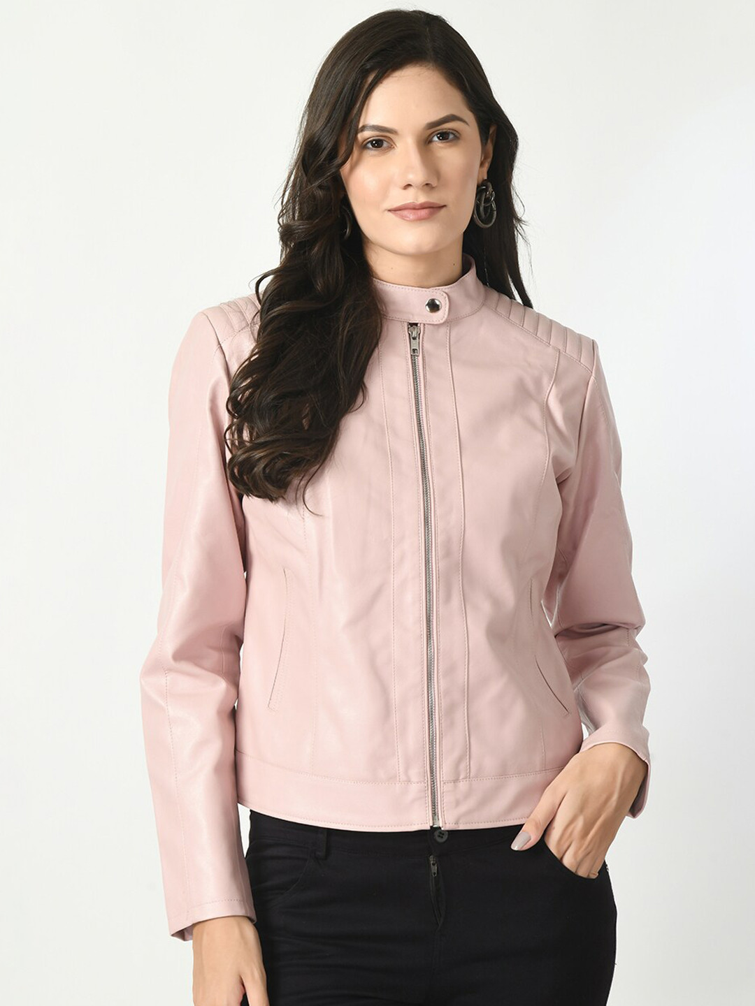 TBOJ Band Collar Water Resistant Biker Jacket