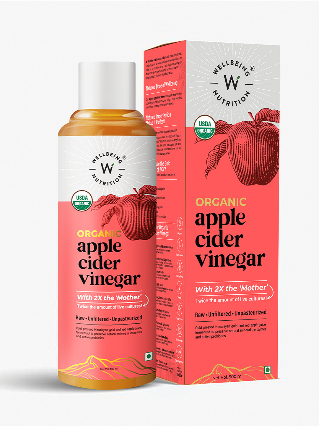 Wellbeing Nutrition Organic Raw & Unfiltered Apple Cider Vinegar 500ml