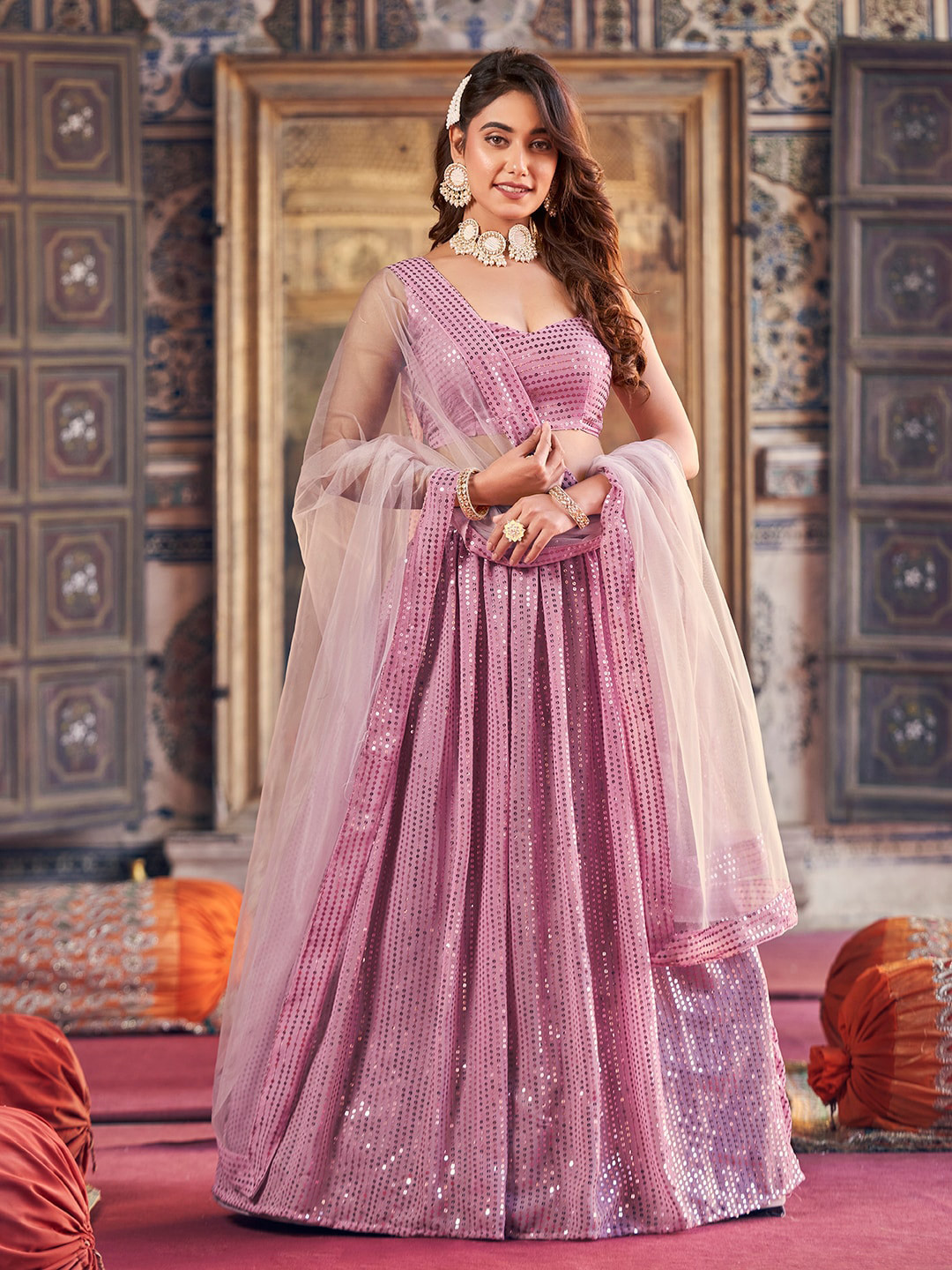 SHOPGARB Embroidered Sequinned Semi-Stitched Lehenga & Unstitched Blouse With Dupatta