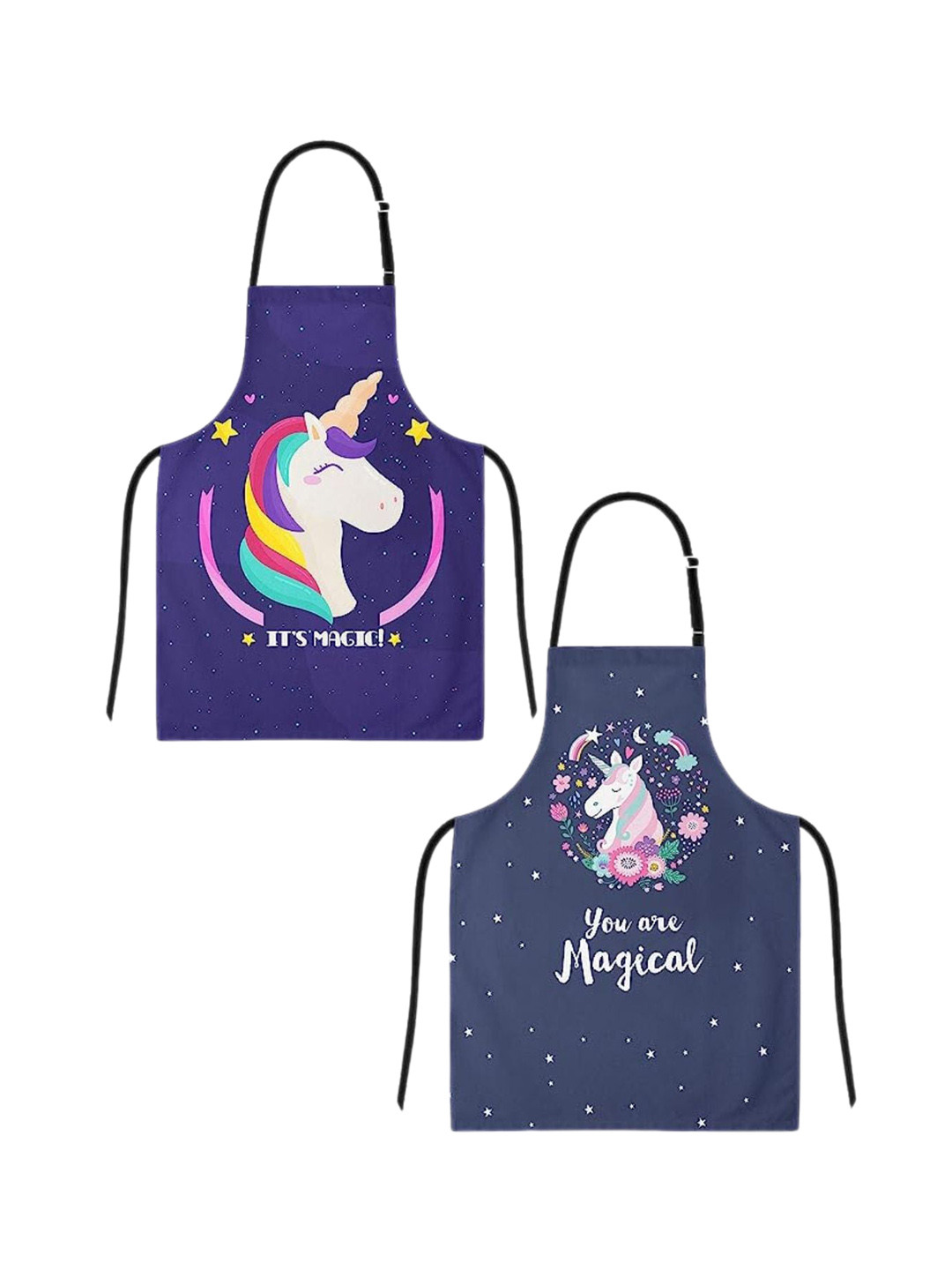 THEYAYACAFE Kids 2 Pcs Blue Printed Cotton Canvas Aprons