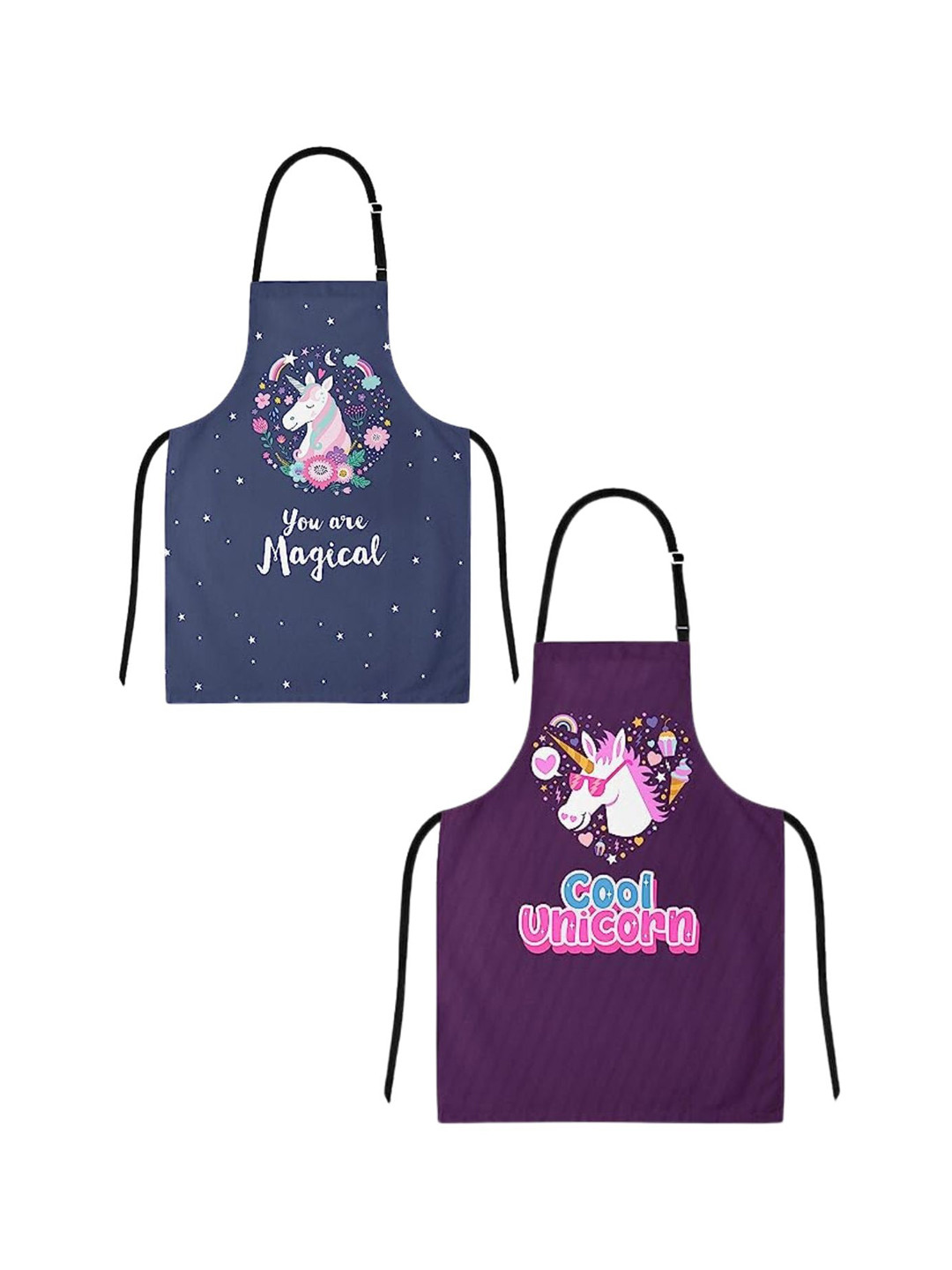 THEYAYACAFE Kids Purple & Blue 2-Pieces Printed Canvas Cotton Aprons