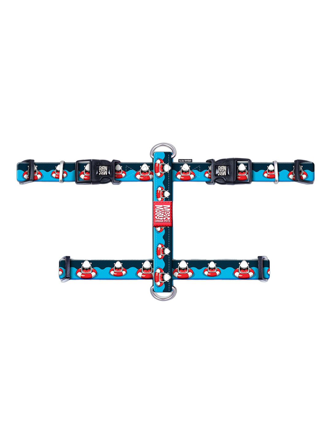 Max & Molly Blue & Red Shark Printed Training Pet H-Harness