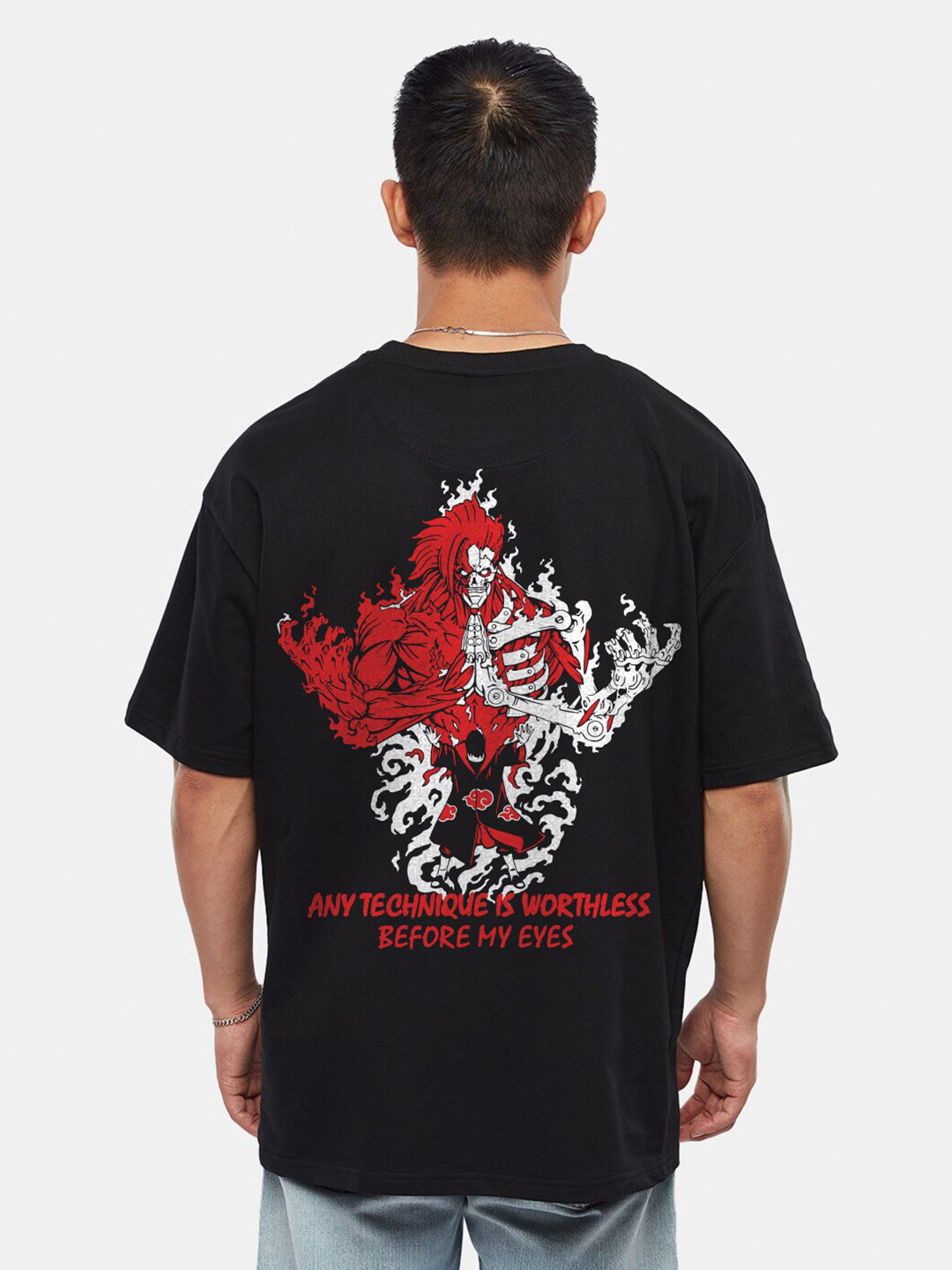 Crazymonk Naruto Itachi Anime Printed Drop-Shoulder Sleeves Cotton Oversized T-shirt