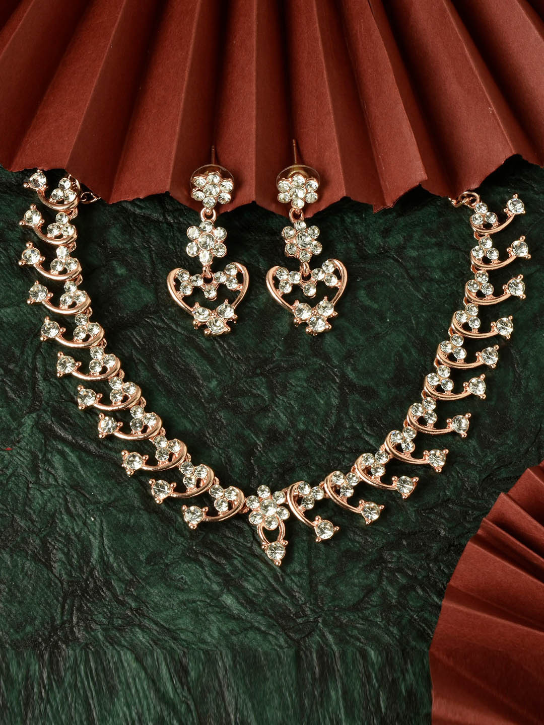 Kord Store Rose Gold-Plated American Diamond-Studded Necklace And Earrings