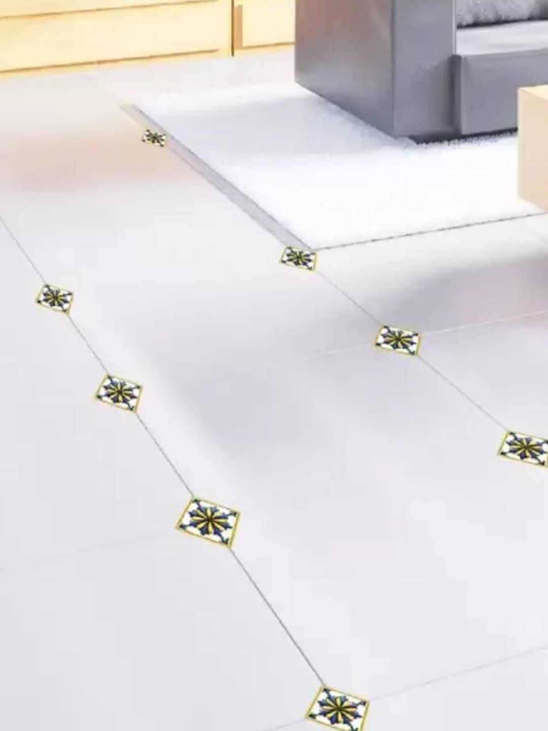 Jaamso Royals Beige & Green Mosaic Tile Design Floor Sticker