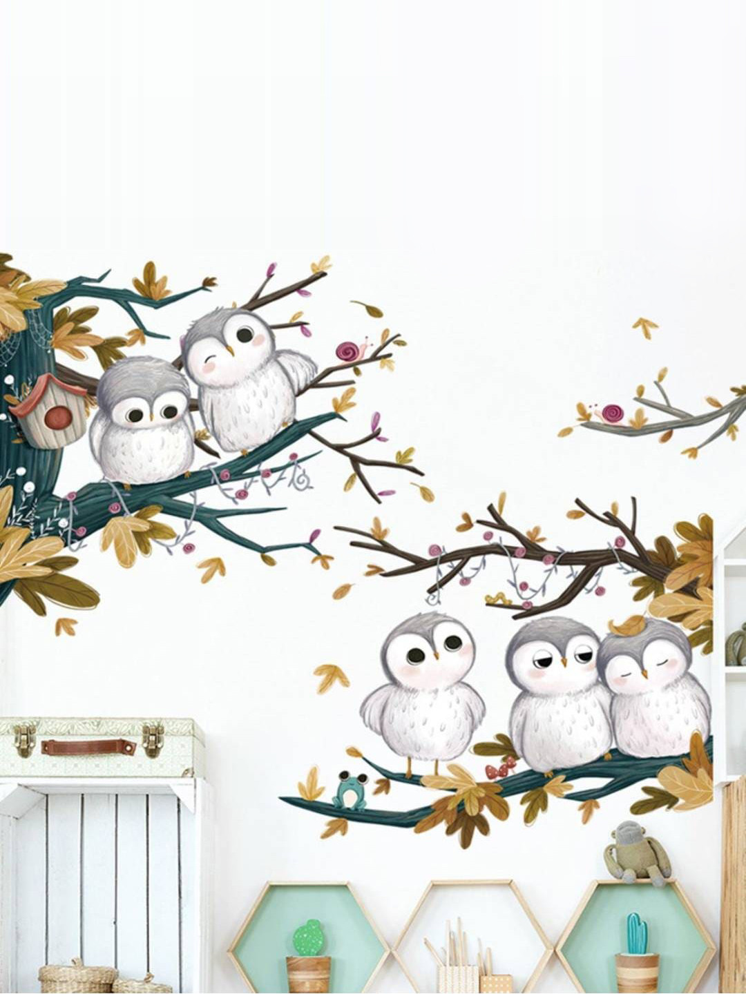 Jaamso Royals White Owl Printed Self Adhesive Wall Sticker