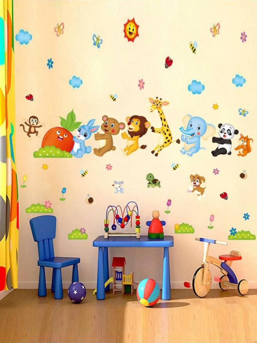 Jaamso Royals Orange & Blue Printed Self Adhesive Wall Sticker